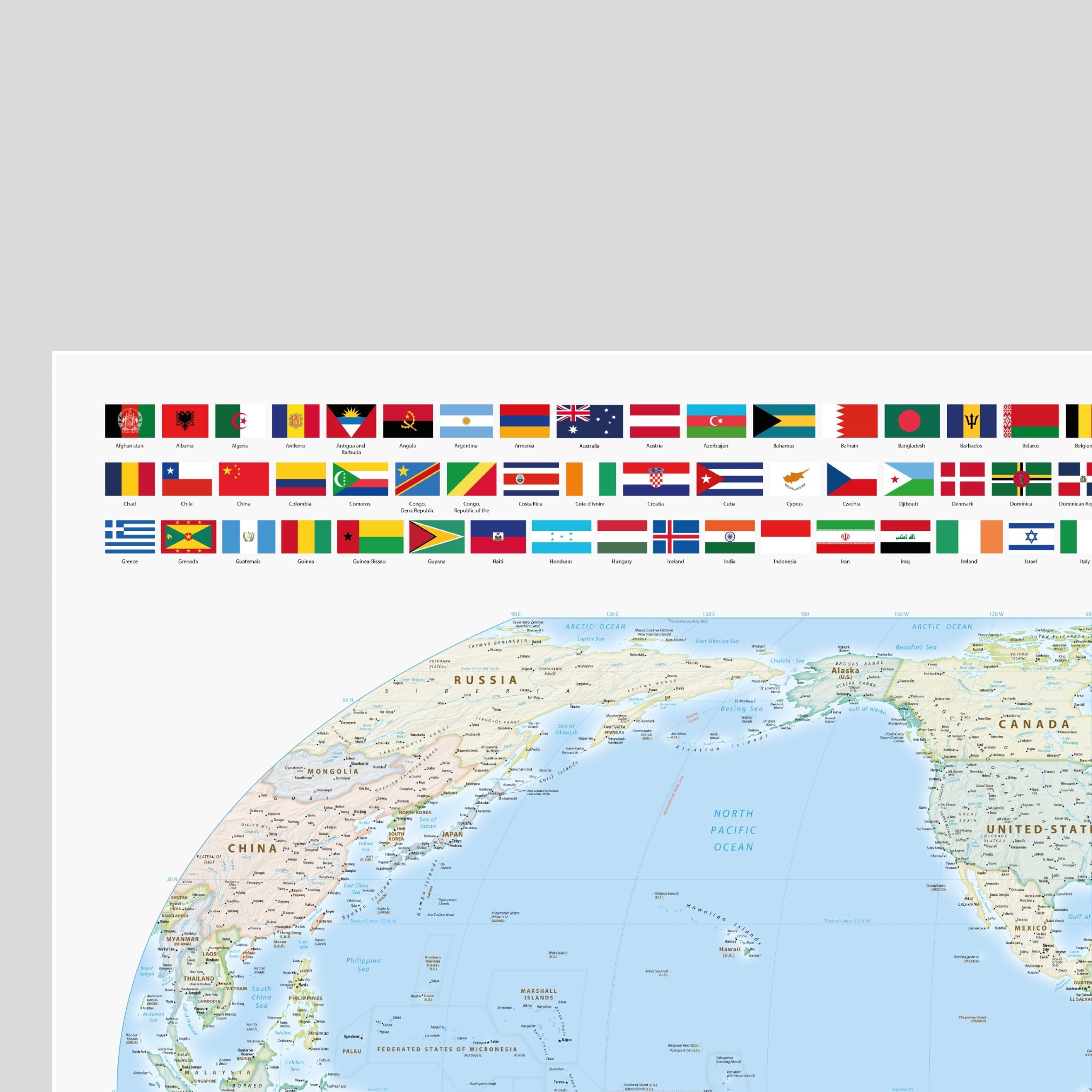 Political world map, 90 Degrees West Meridian America, Equal Earth Projection, World, Map, Earth, Poster, Cartography
