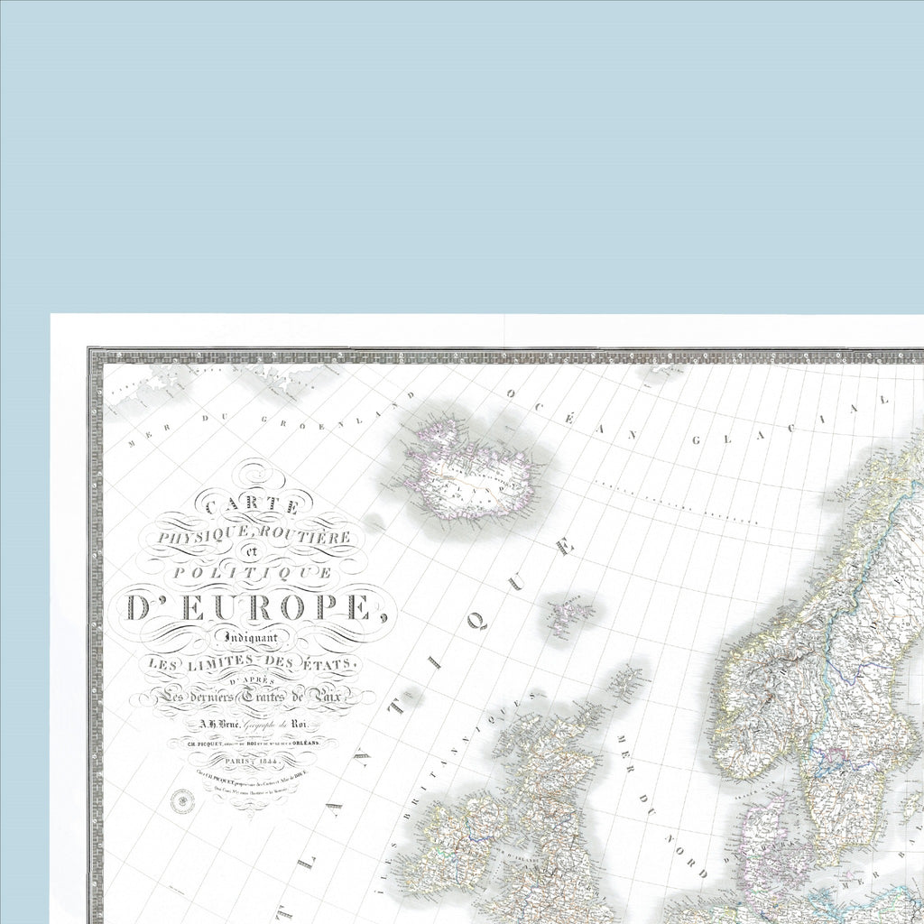 Europa Landkarte | Politische und Physische Landkarte Europas | Historische Kartographie | Giclée-Druck