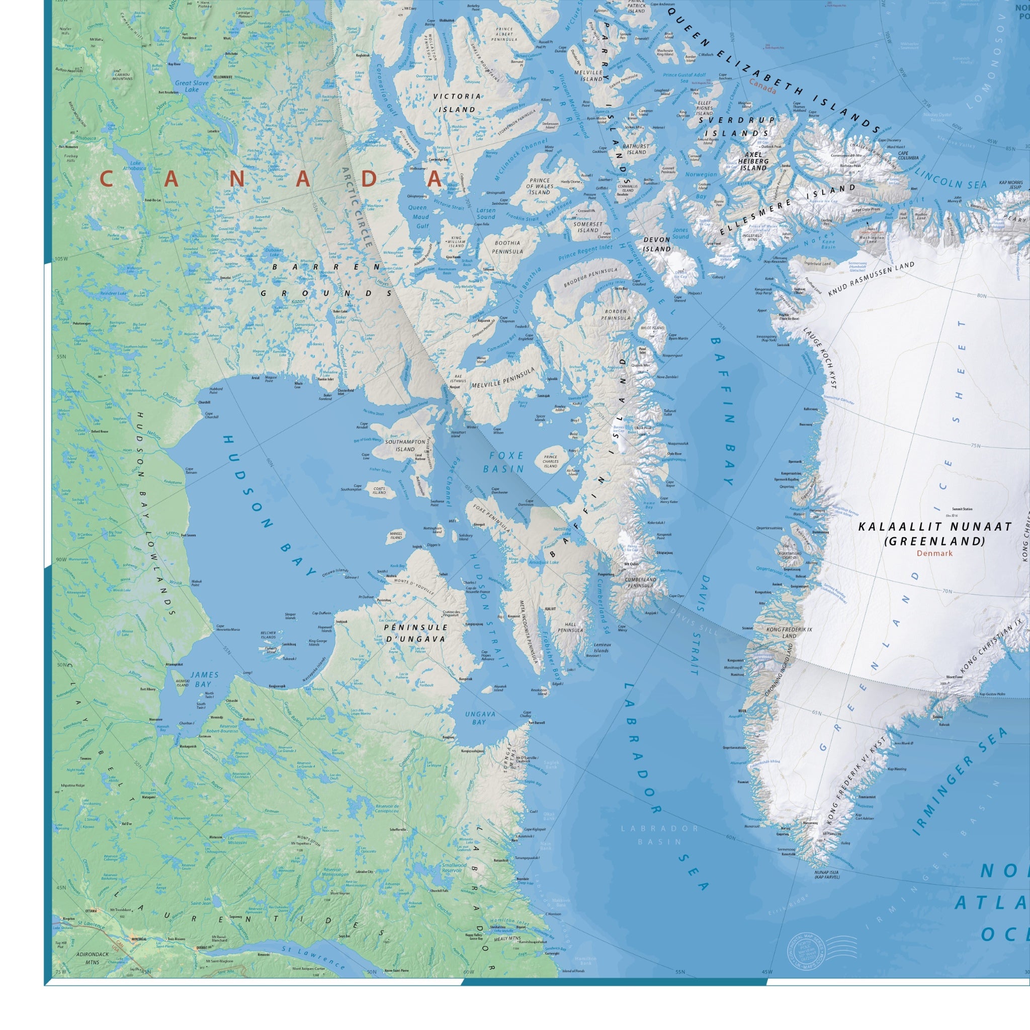 Arktis-Karte | 2025 | Giclée-Druck | Physische Karte der Nordpolarregion | Grönland
