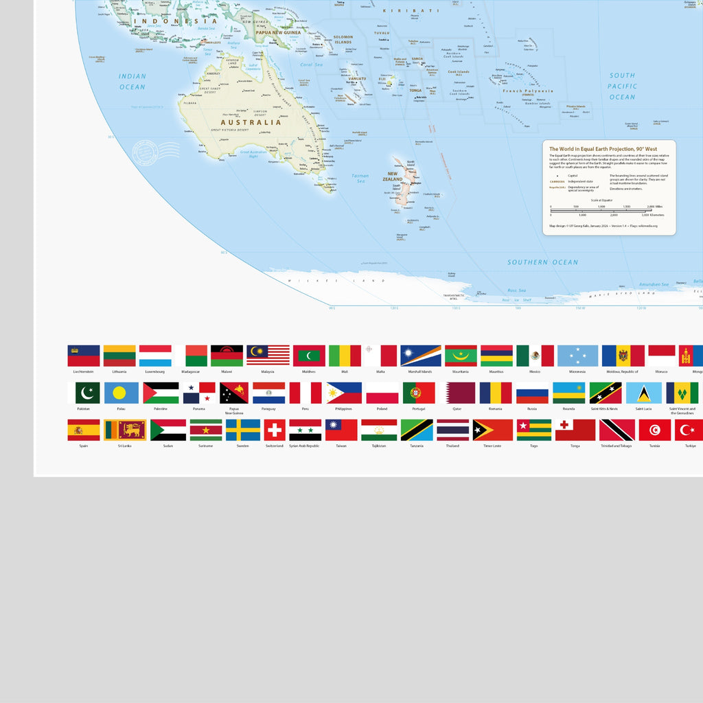 Political world map, 90 Degrees West Meridian America, Equal Earth Projection, World, Map, Earth, Poster, Cartography
