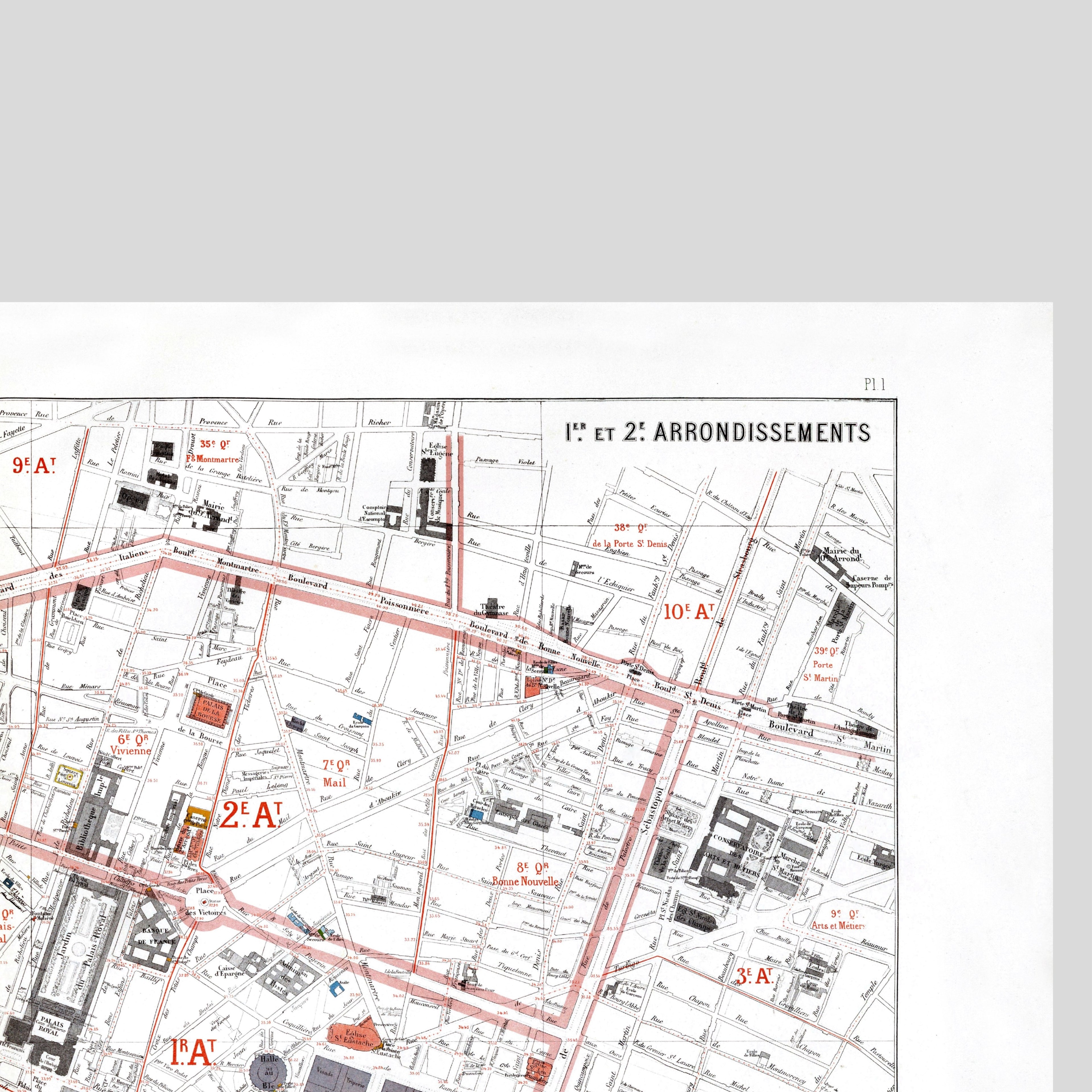 Haussmann | Paris 01 | 1. und 2 Arrondissements | Vintage Map