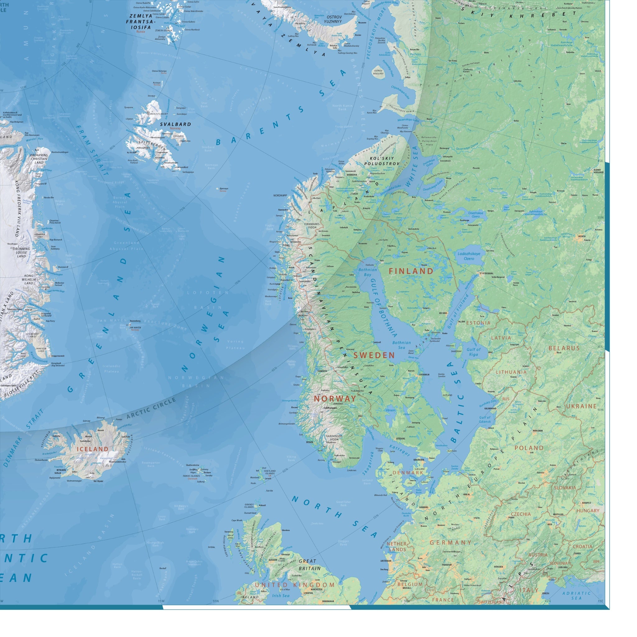 Arktis-Karte | 2025 | Giclée-Druck | Physische Karte der Nordpolarregion | Grönland