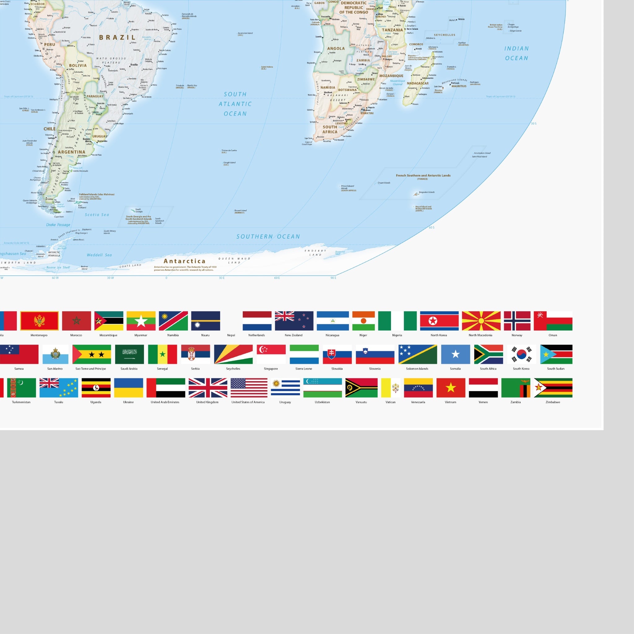 Political world map, 90 Degrees West Meridian America, Equal Earth Projection, World, Map, Earth, Poster, Cartography