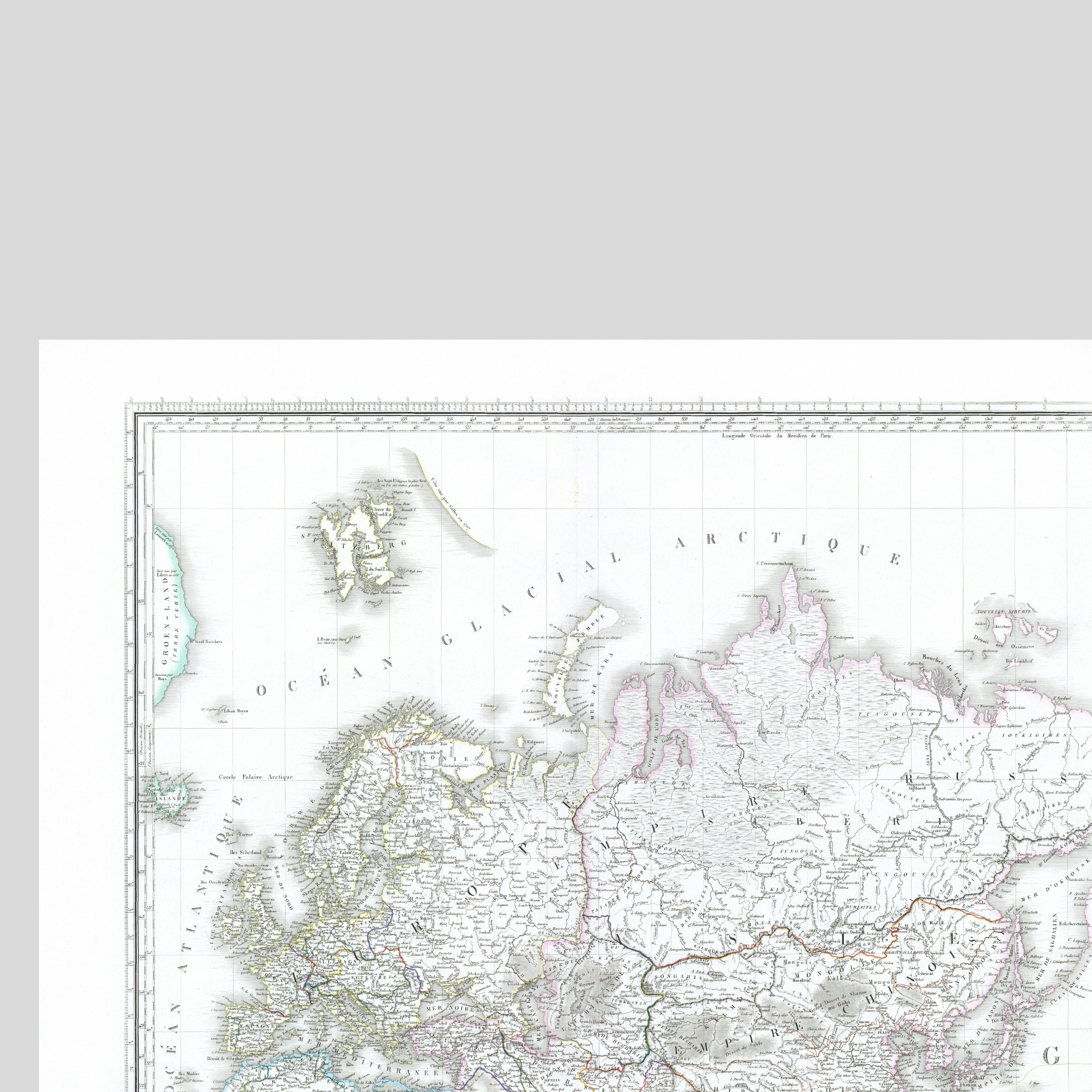 Mapa político mundial | 1843 | Meridiano 150 grados Este | Australia y Asia Oriental | Proyección de Mercator, Mundial | Tierra