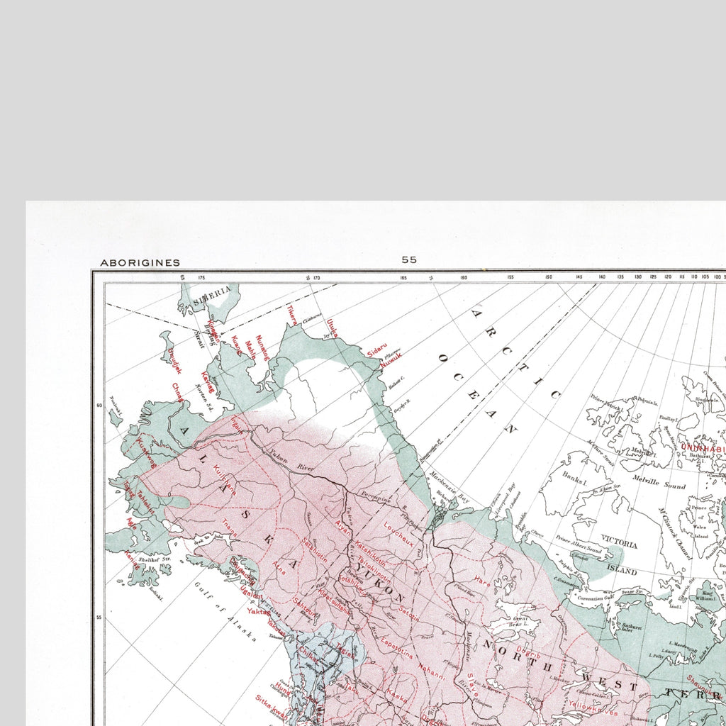 Ureinwohner Nordamerikas | Alaska | Grönland | Kanada | 1915 | Vintage Map