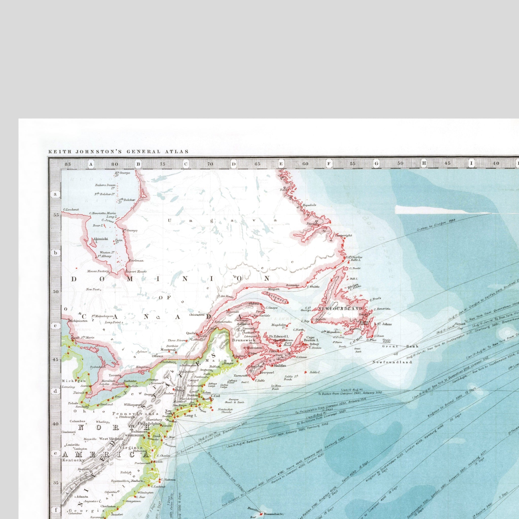 North Atlantic – Relief Map | Physical Map with Deep-Sea Contours | 1912