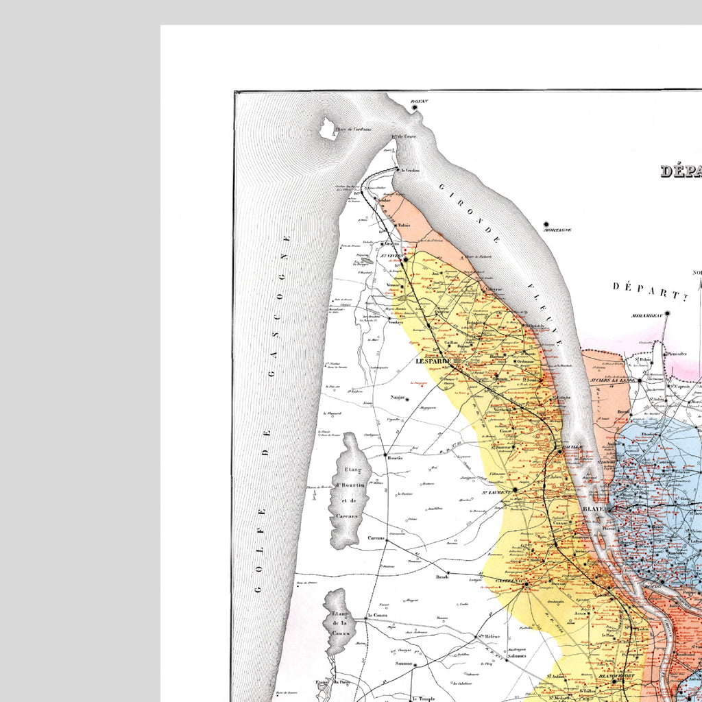 Bordeaux | Gironde| Frankreich | Weinbau | Weingüter | Karte von 1876 | Vintage Map