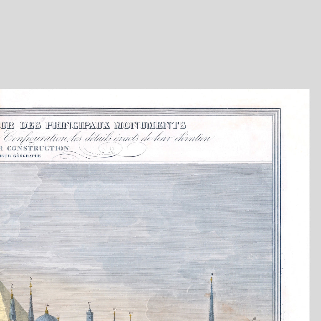Atlas | Tabla comparativa de la altura de los principales monumentos | 1840 | Impresión Giclée