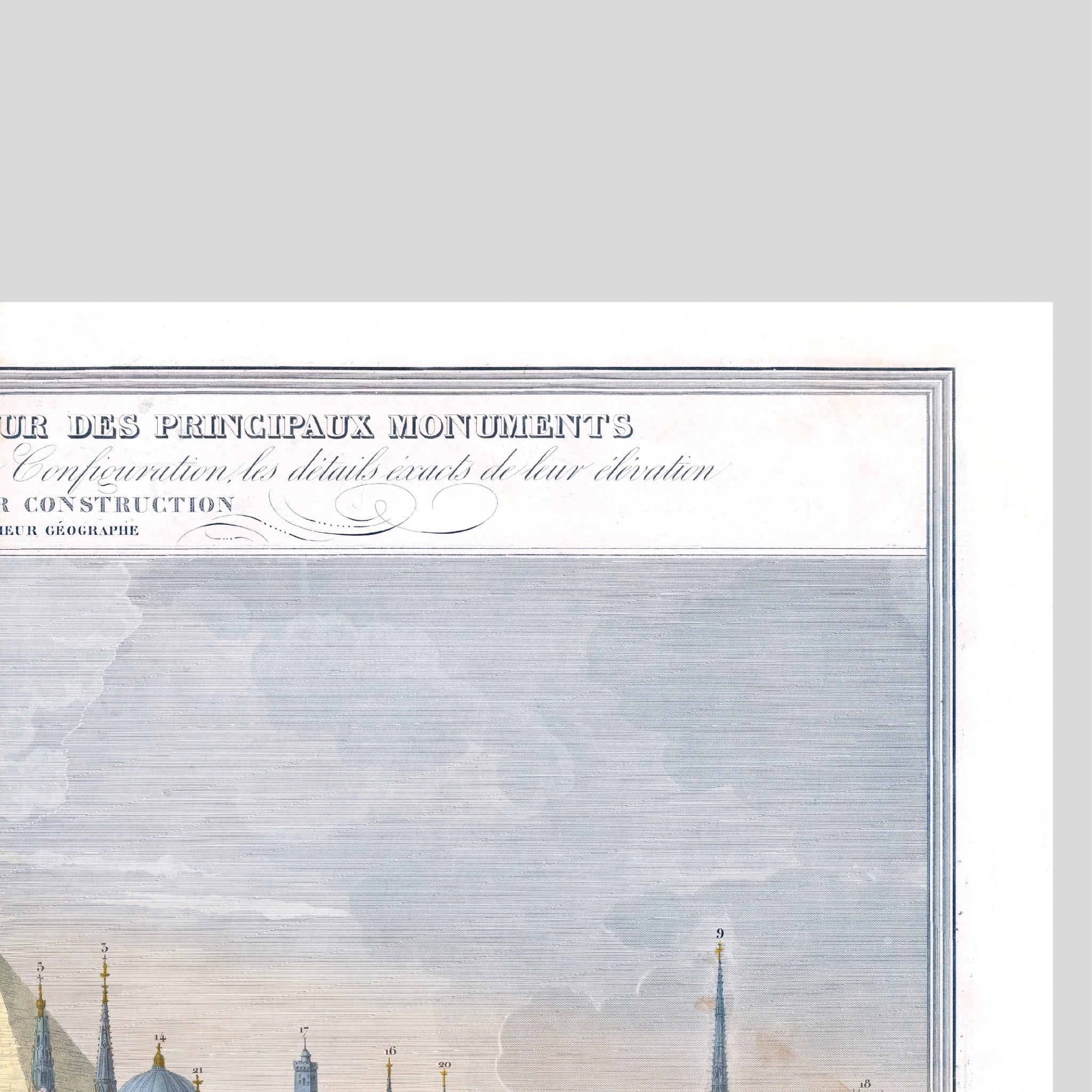 Atlas | Tabla comparativa de la altura de los principales monumentos | 1840 | Impresión Giclée