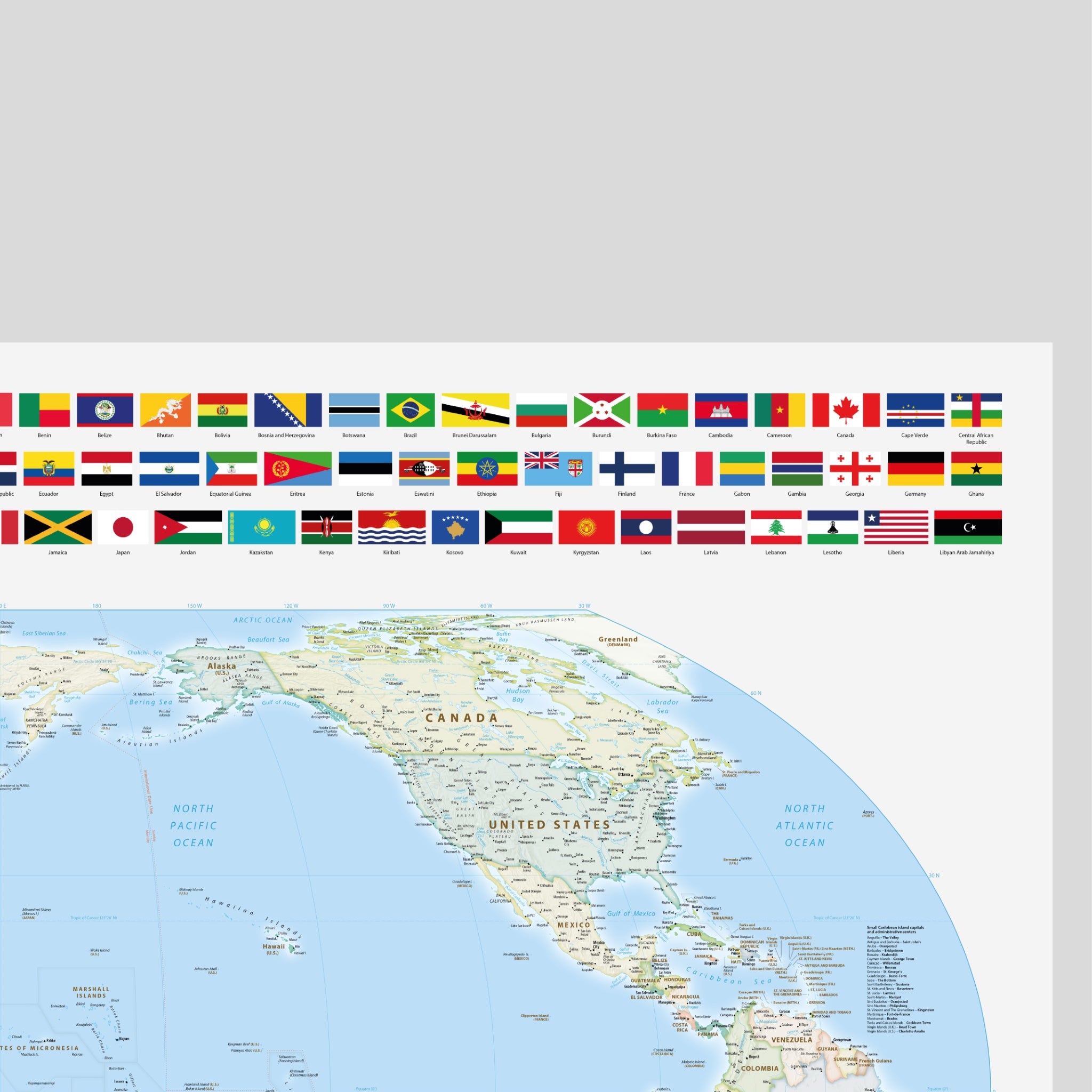 World Map Political, Meridian 150 Degrees East, Australia and East Asia, Equal Earth Projection, World, Map, Earth, Poster, Cartography