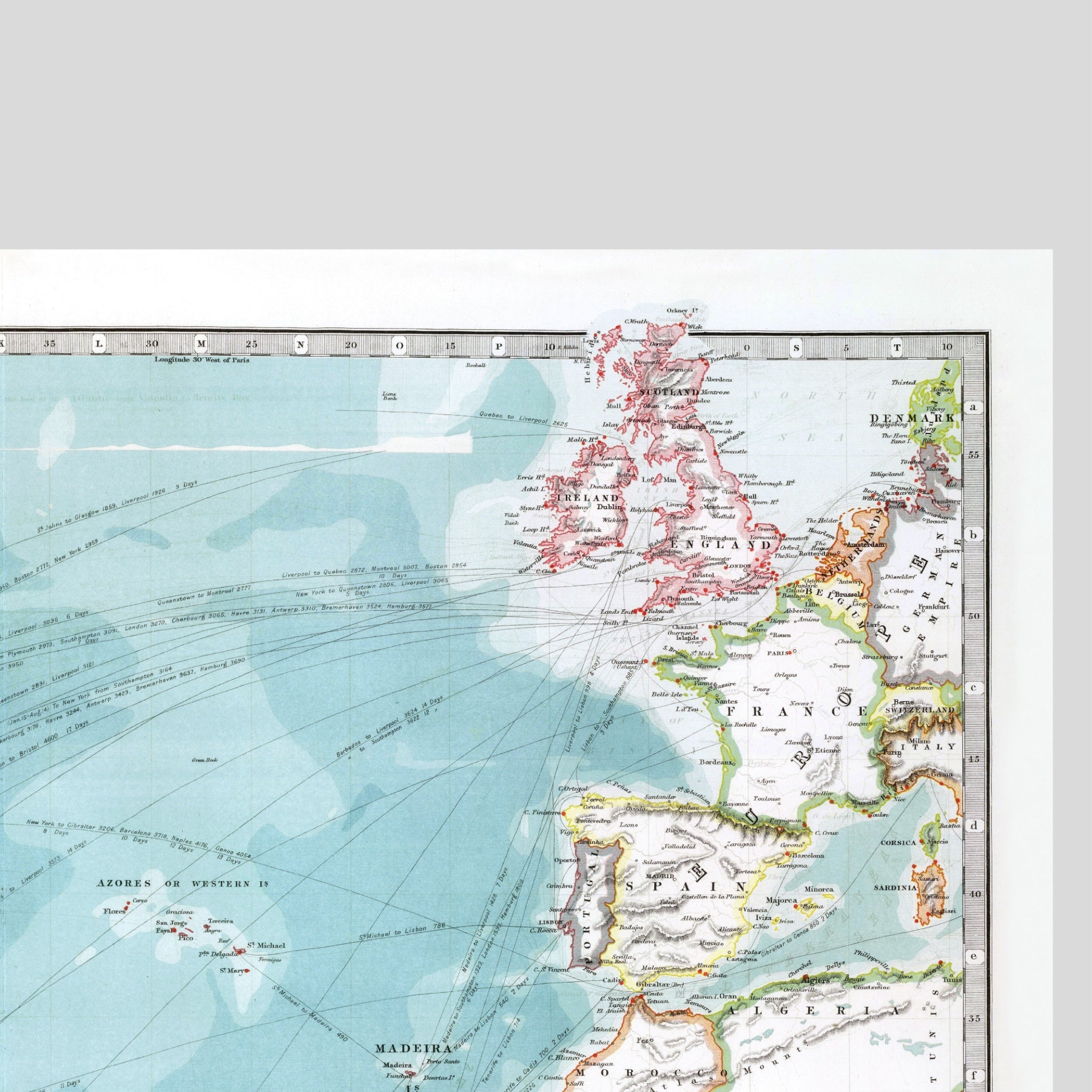 North Atlantic – Relief Map | Physical Map with Deep-Sea Contours | 1912