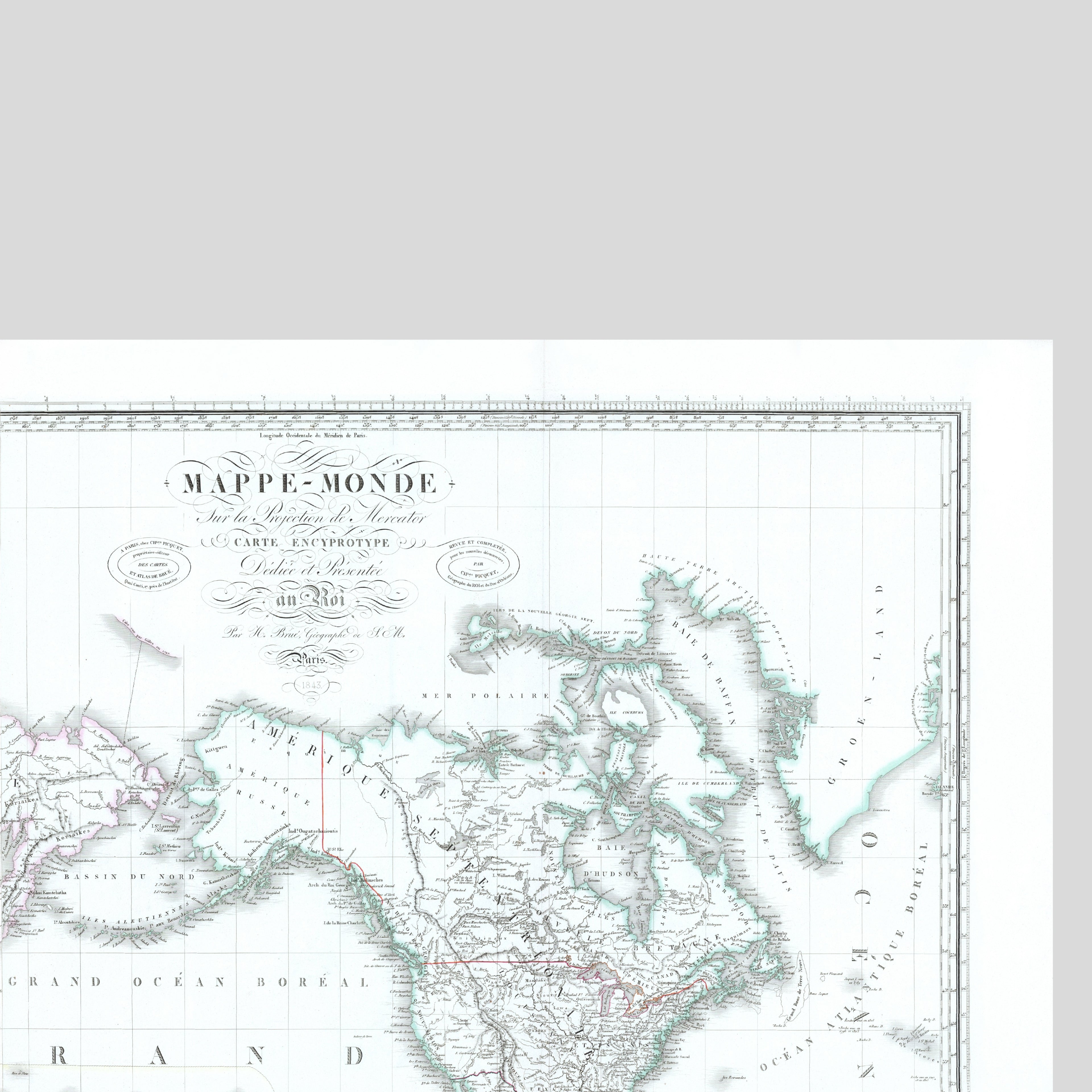 Mapa político mundial | 1843 | Meridiano 150 grados Este | Australia y Asia Oriental | Proyección de Mercator, Mundial | Tierra