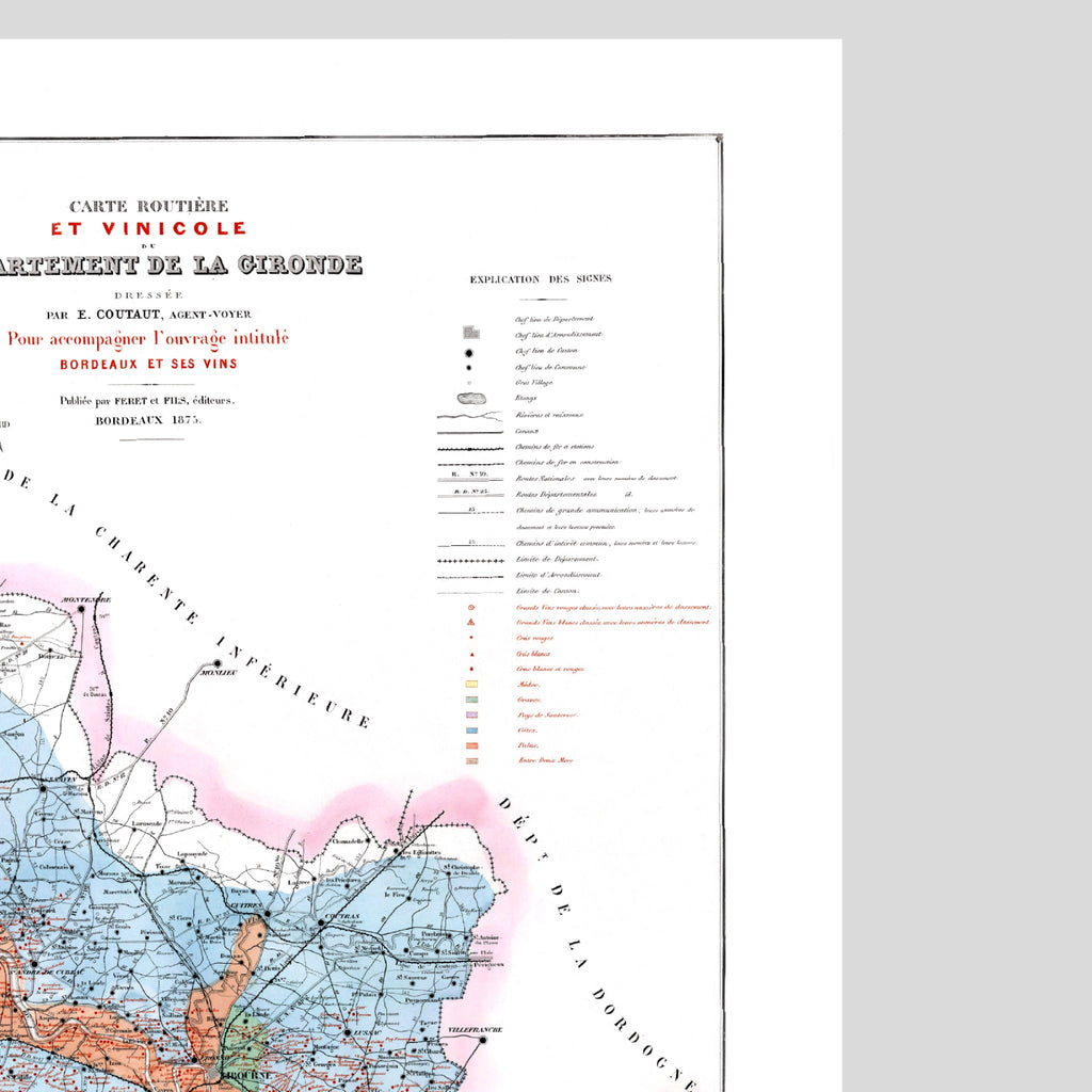 Bordeaux | Gironde| Frankreich | Weinbau | Weingüter | Karte von 1876 | Vintage Map