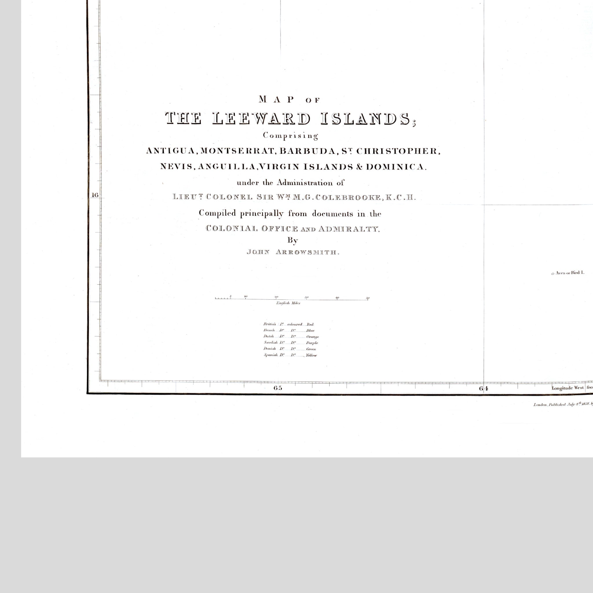 Leeward-Inseln | Karibik | Karte von 1858 | Giclée Druck