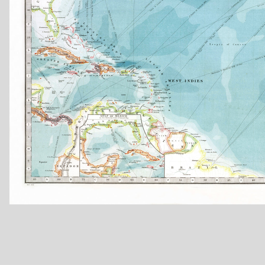 North Atlantic – Relief Map | Physical Map with Deep-Sea Contours | 1912