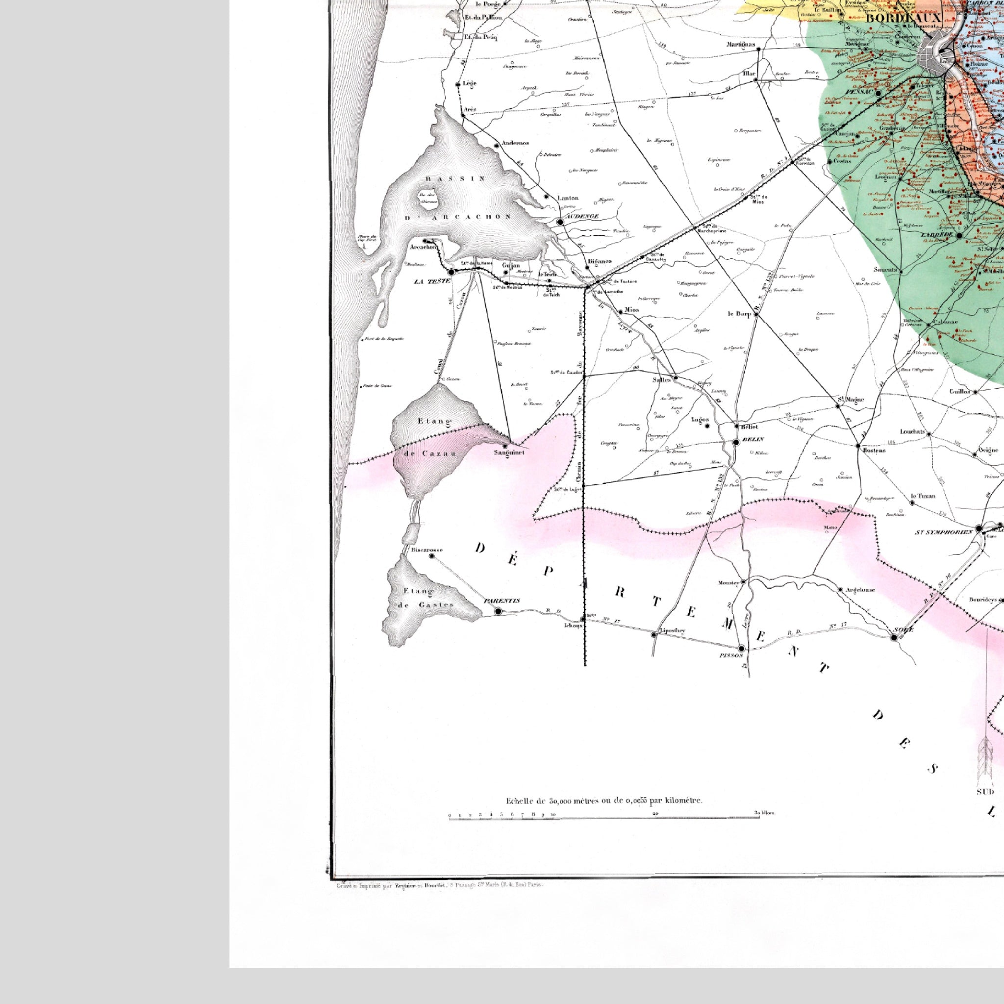 Bordeaux | Gironde| Frankreich | Weinbau | Weingüter | Karte von 1876 | Vintage Map