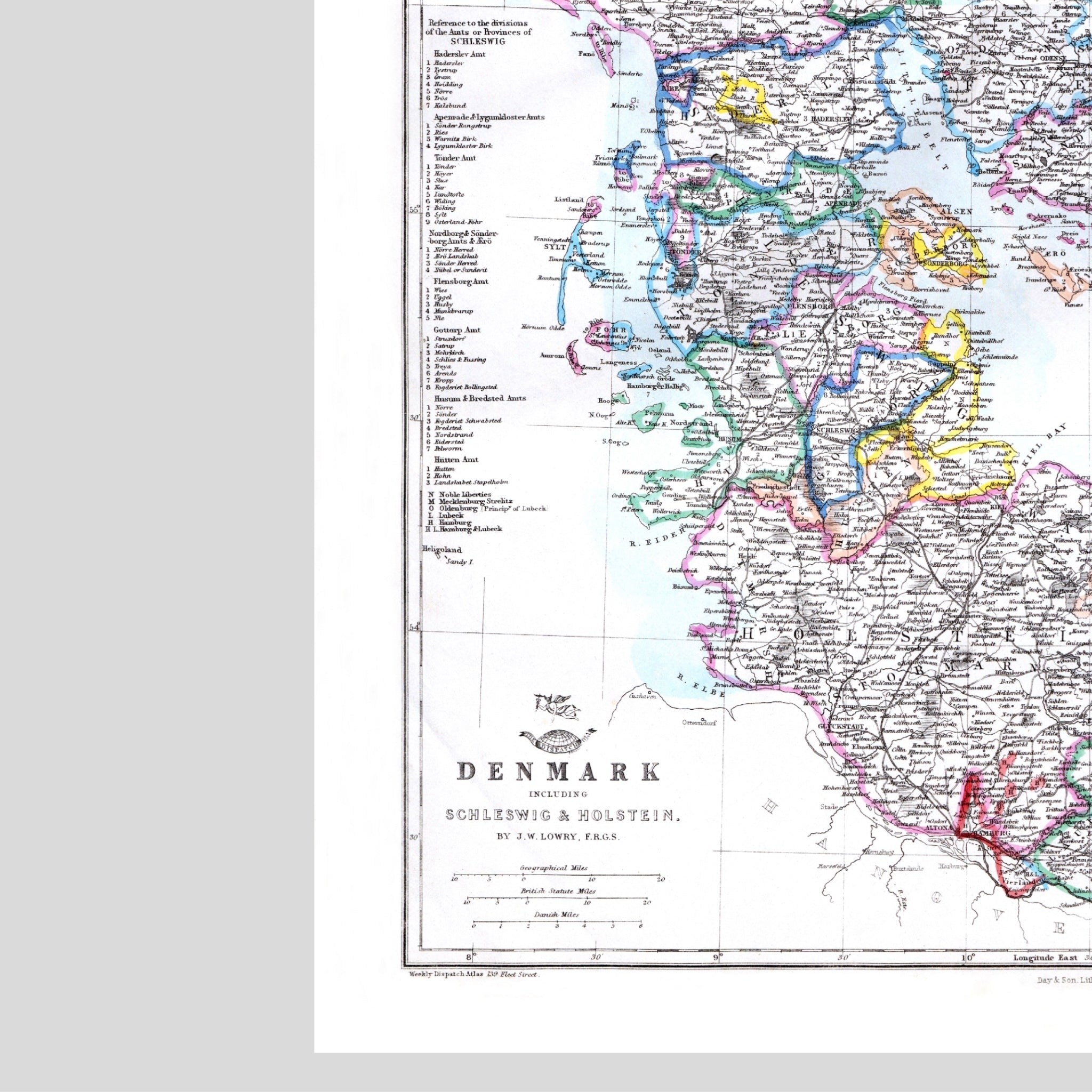Dänemark | Schleswig | Holstein | Karte von 1863 | Vintage Map