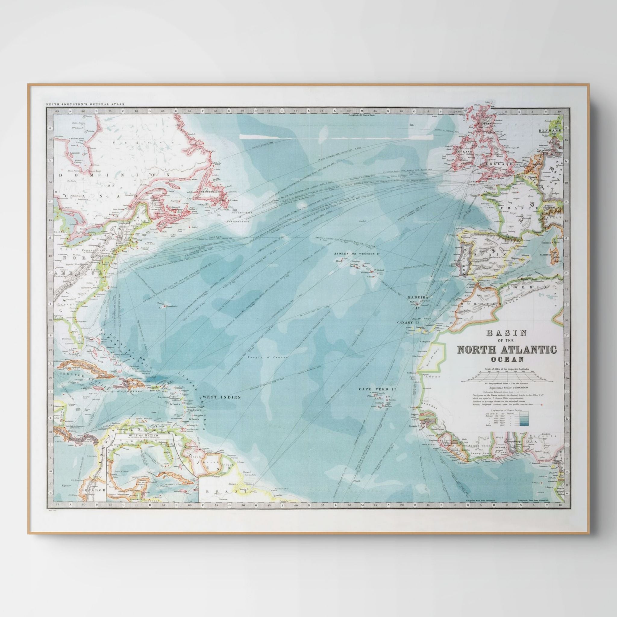 North Atlantic – Relief Map | Physical Map with Deep-Sea Contours | 1912