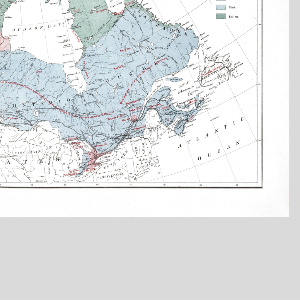Ureinwohner Nordamerikas | Alaska | Grönland | Kanada | 1915 | Vintage Map