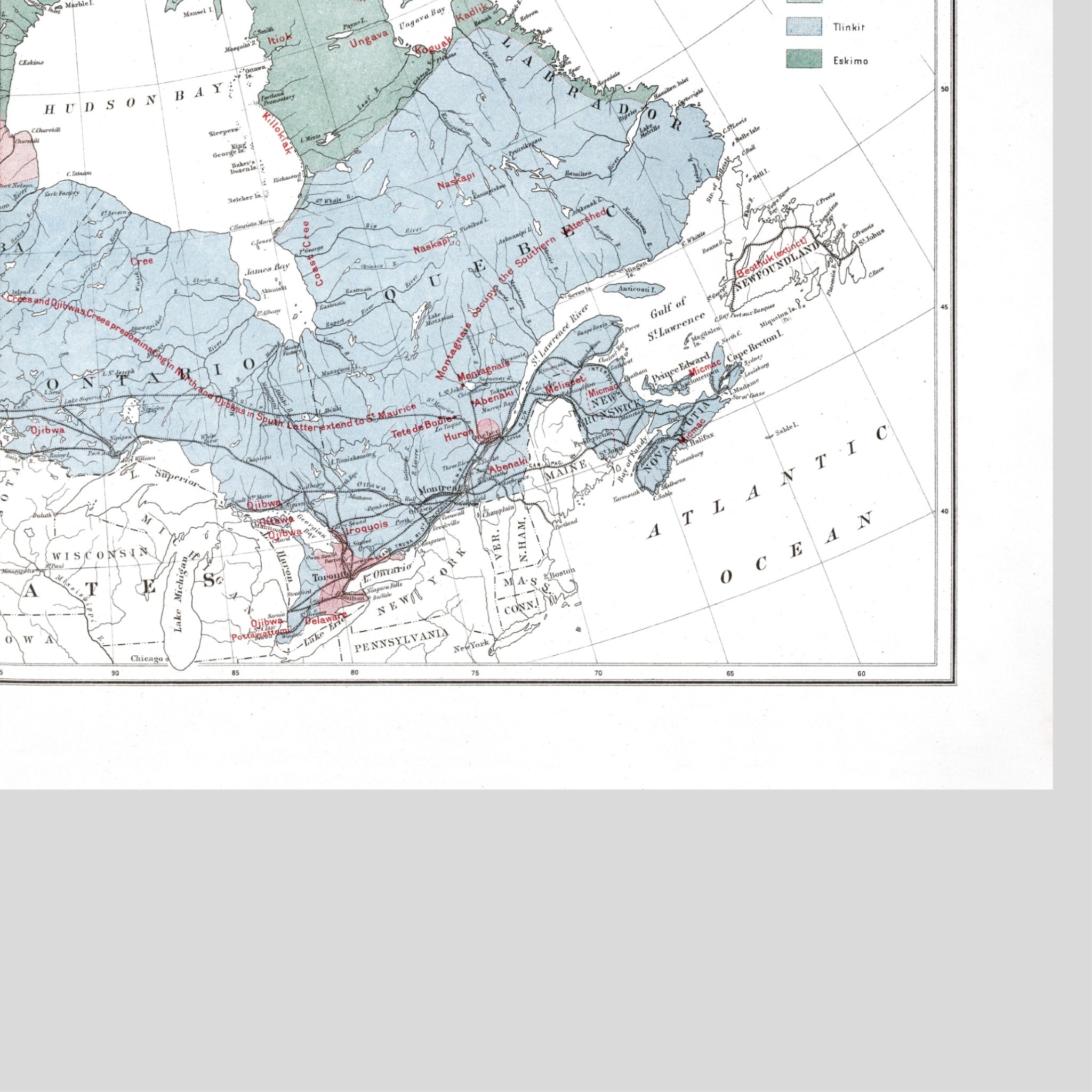 Ureinwohner Nordamerikas | Alaska | Grönland | Kanada | 1915 | Vintage Map
