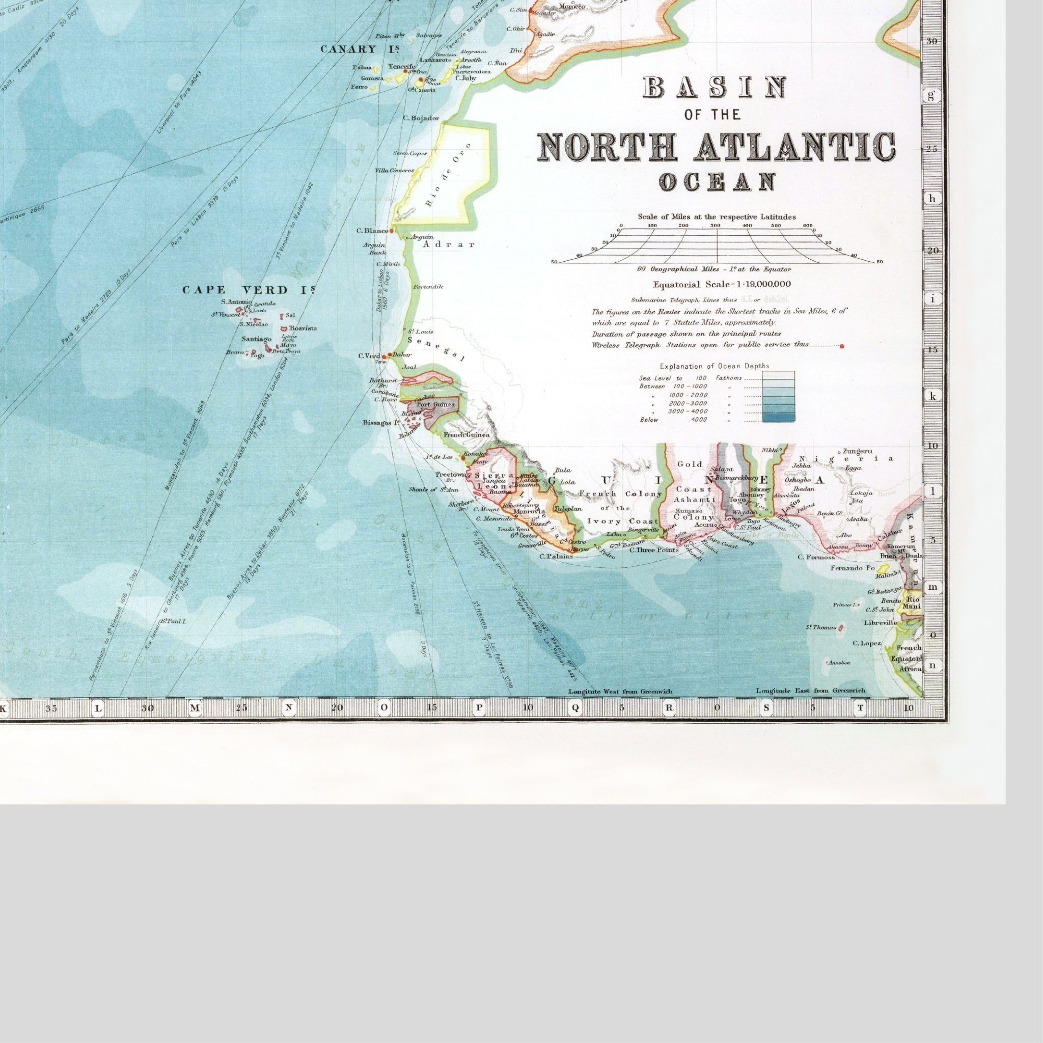 North Atlantic – Relief Map | Physical Map with Deep-Sea Contours | 1912