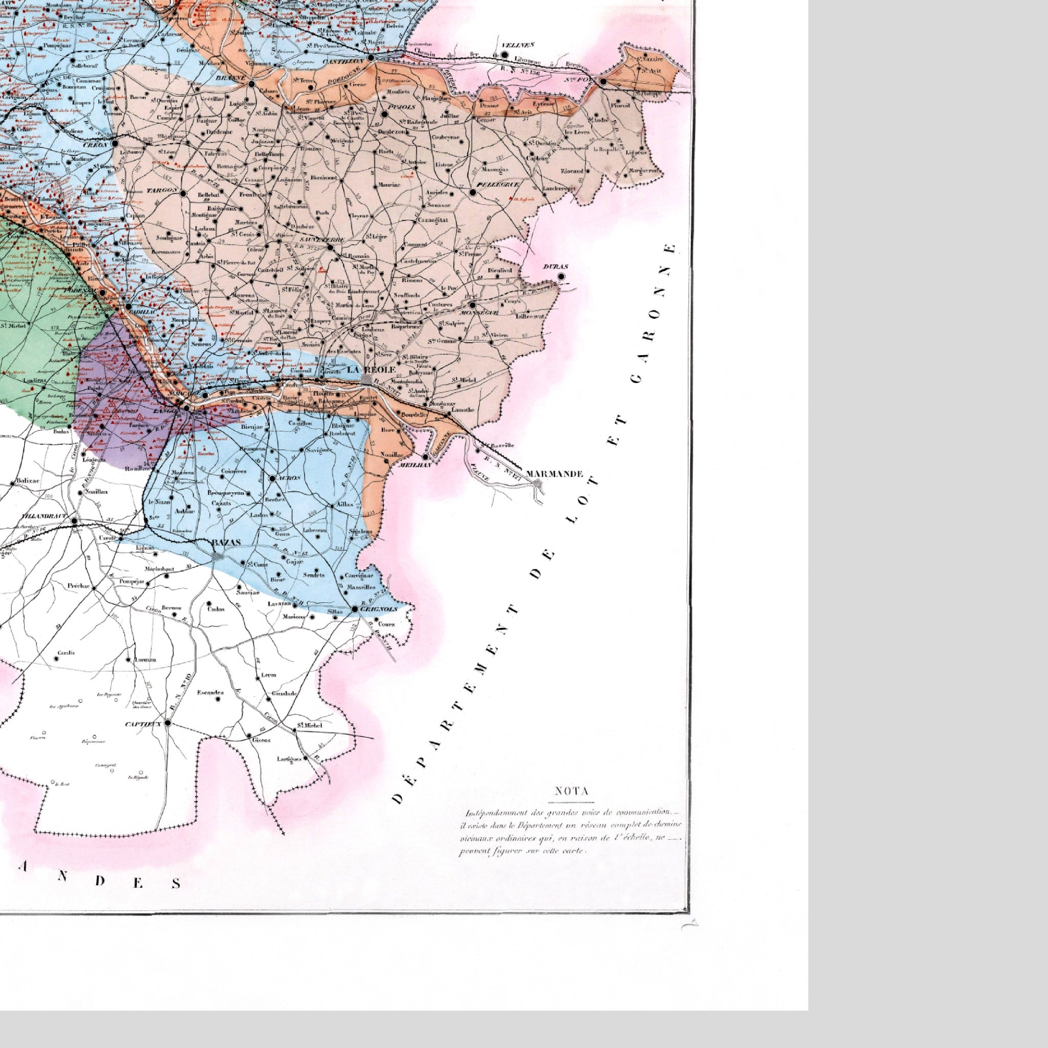 Bordeaux | Gironde| Frankreich | Weinbau | Weingüter | Karte von 1876 | Vintage Map