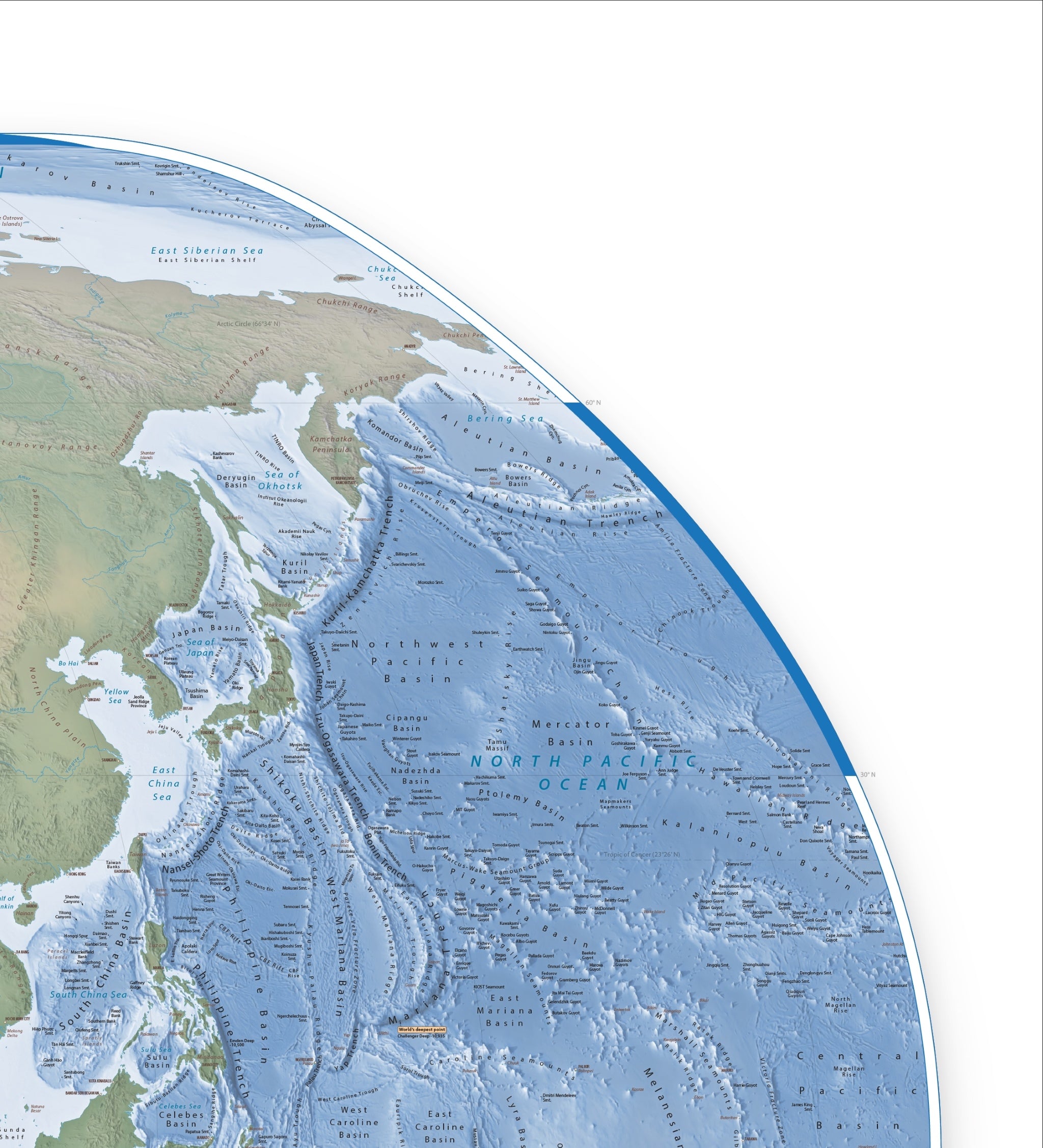 Weltmeeresboden | Meridian 11 Grad Ost | Equal-Earth-Projektion