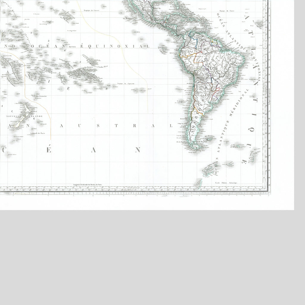 Mapa político mundial | 1843 | Meridiano 150 grados Este | Australia y Asia Oriental | Proyección de Mercator, Mundial | Tierra