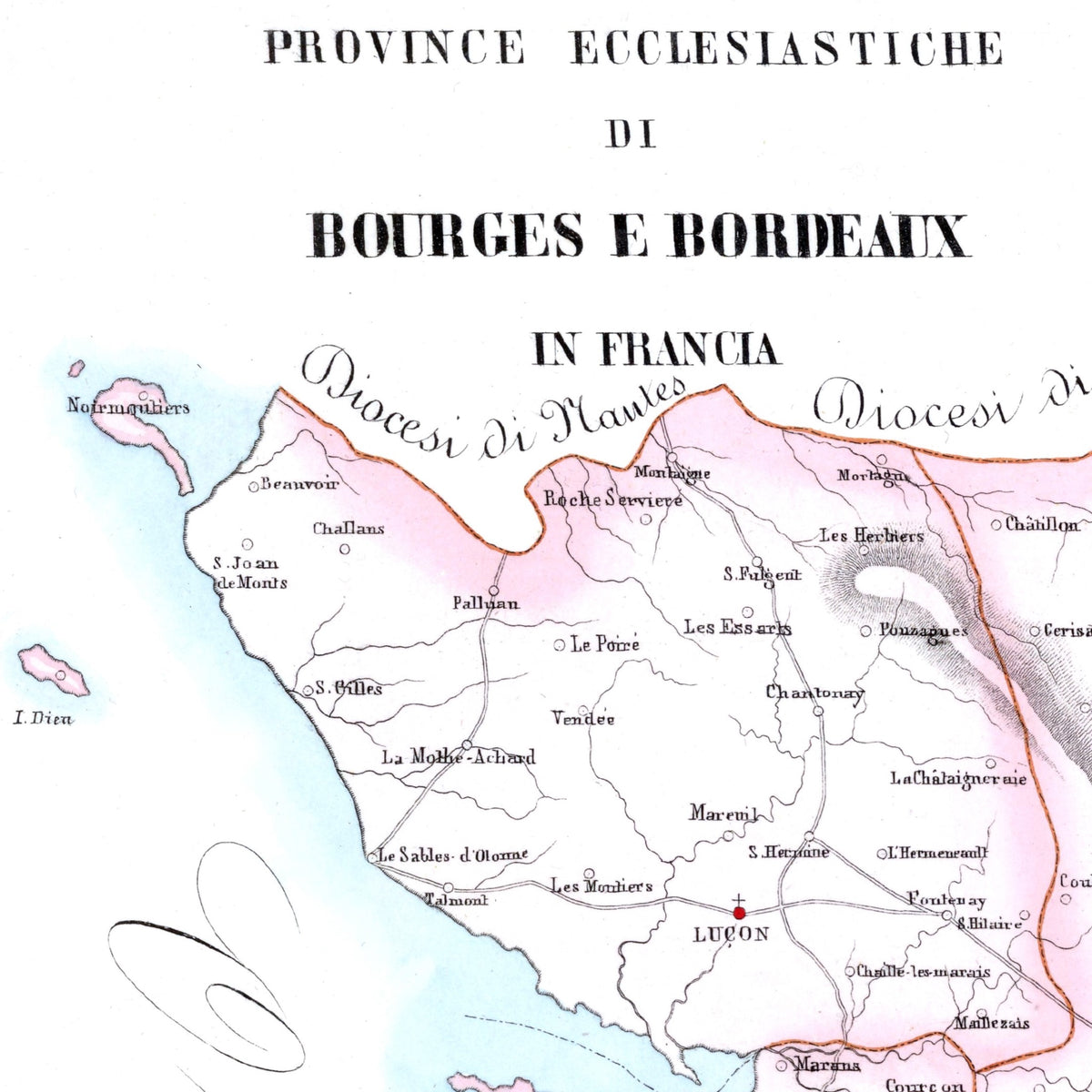 Atlas eclesiástico | Burdeos | Bourges | Francia | Mapa vintage