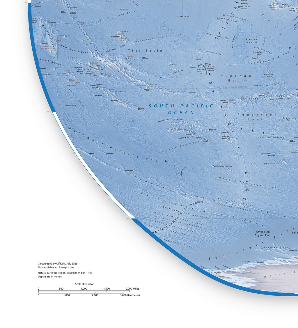 Weltmeeresboden | Meridian 11 Grad Ost | Equal-Earth-Projektion