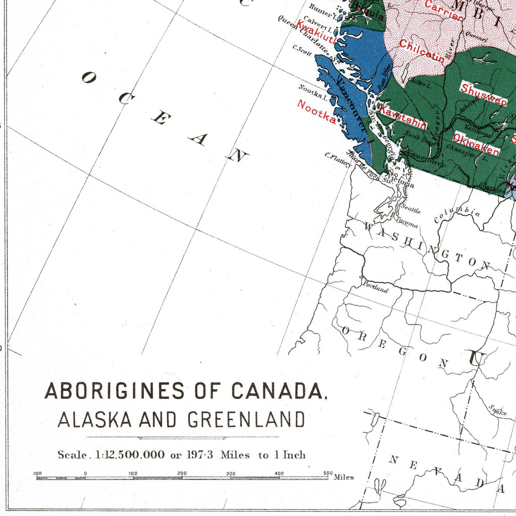 Ureinwohner Nordamerikas | Alaska | Grönland | Kanada | 1915 | Vintage Map