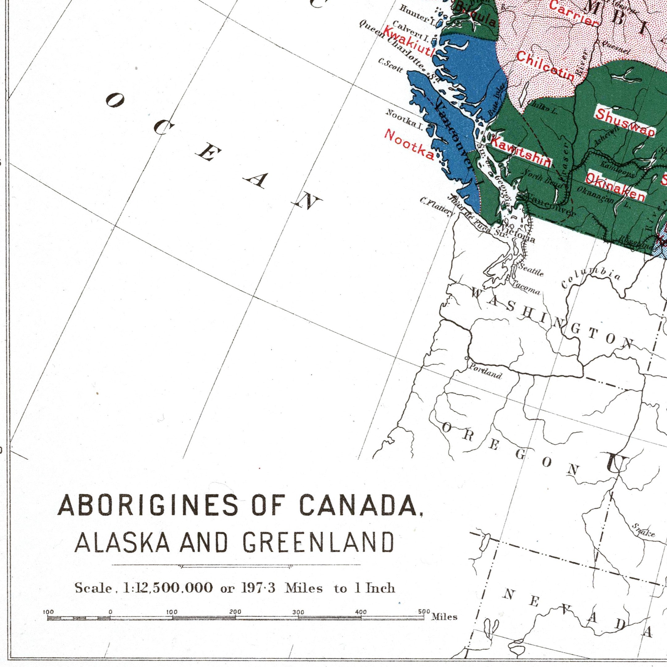 Ureinwohner Nordamerikas | Alaska | Grönland | Kanada | 1915 | Vintage Map