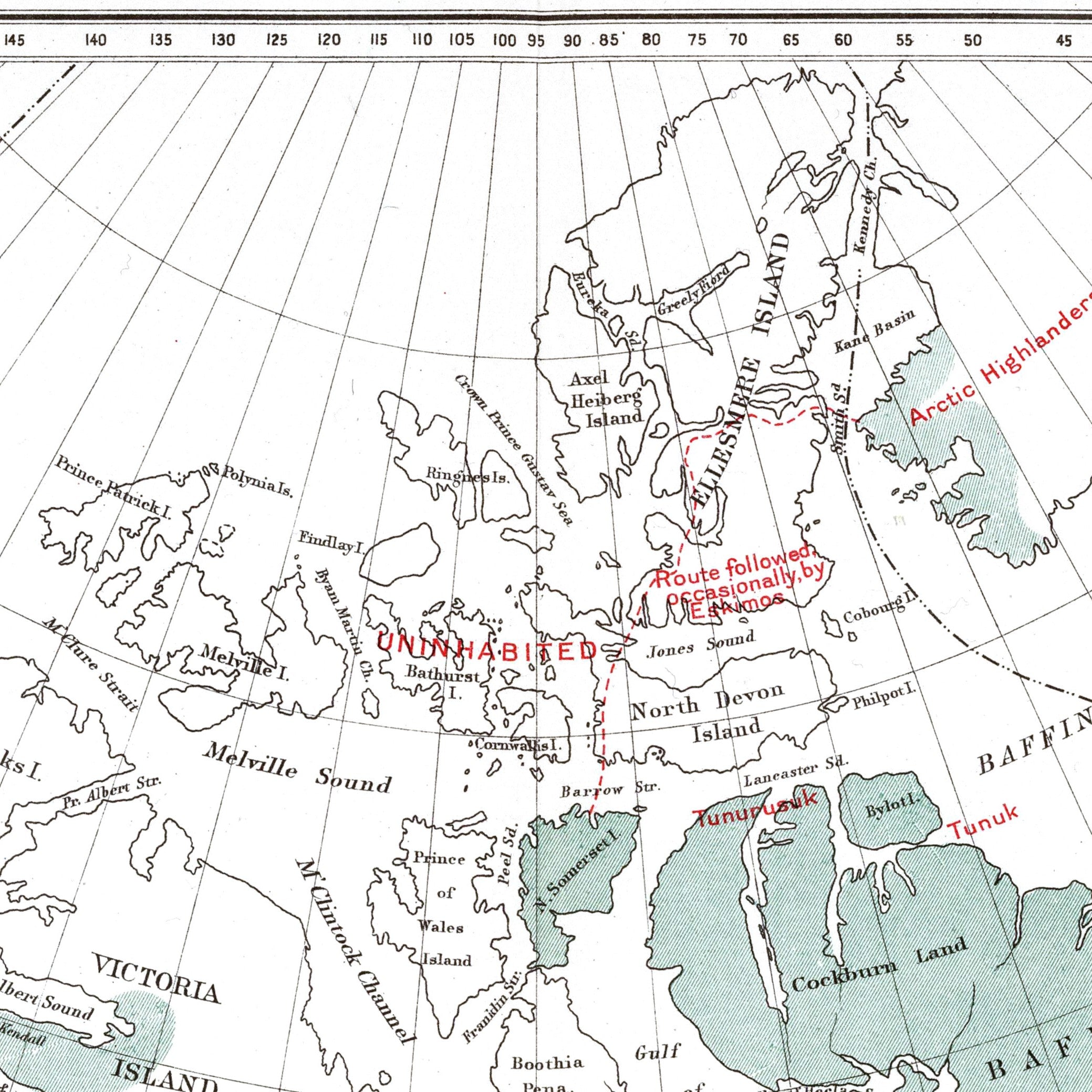 Ureinwohner Nordamerikas | Alaska | Grönland | Kanada | 1915 | Vintage Map