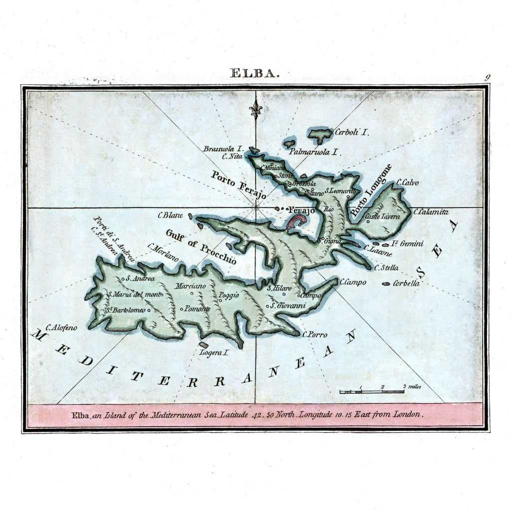 Seekarten-Atlas | Elba | Porto Ferraio | Karte von 1801 | Giclée Druck