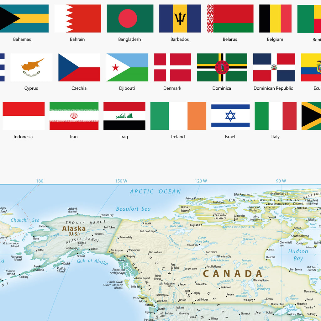 Political world map, 90 Degrees West Meridian America, Equal Earth Projection, World, Map, Earth, Poster, Cartography