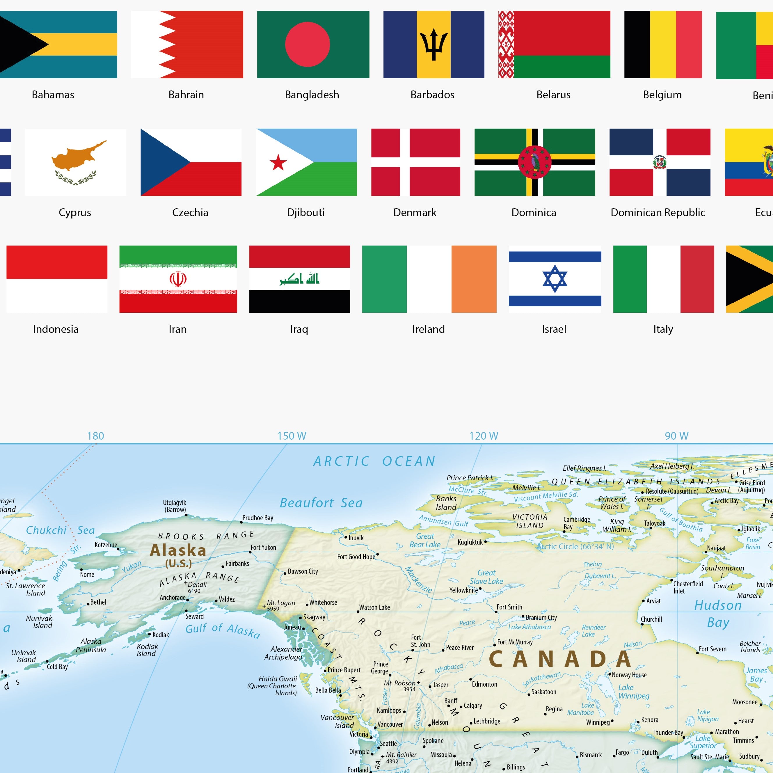 Political world map, 90 Degrees West Meridian America, Equal Earth Projection, World, Map, Earth, Poster, Cartography