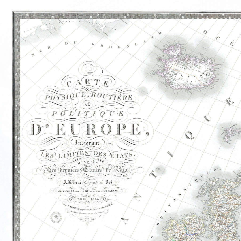 Europa Landkarte | Politische und Physische Landkarte Europas | Historische Kartographie | Giclée-Druck