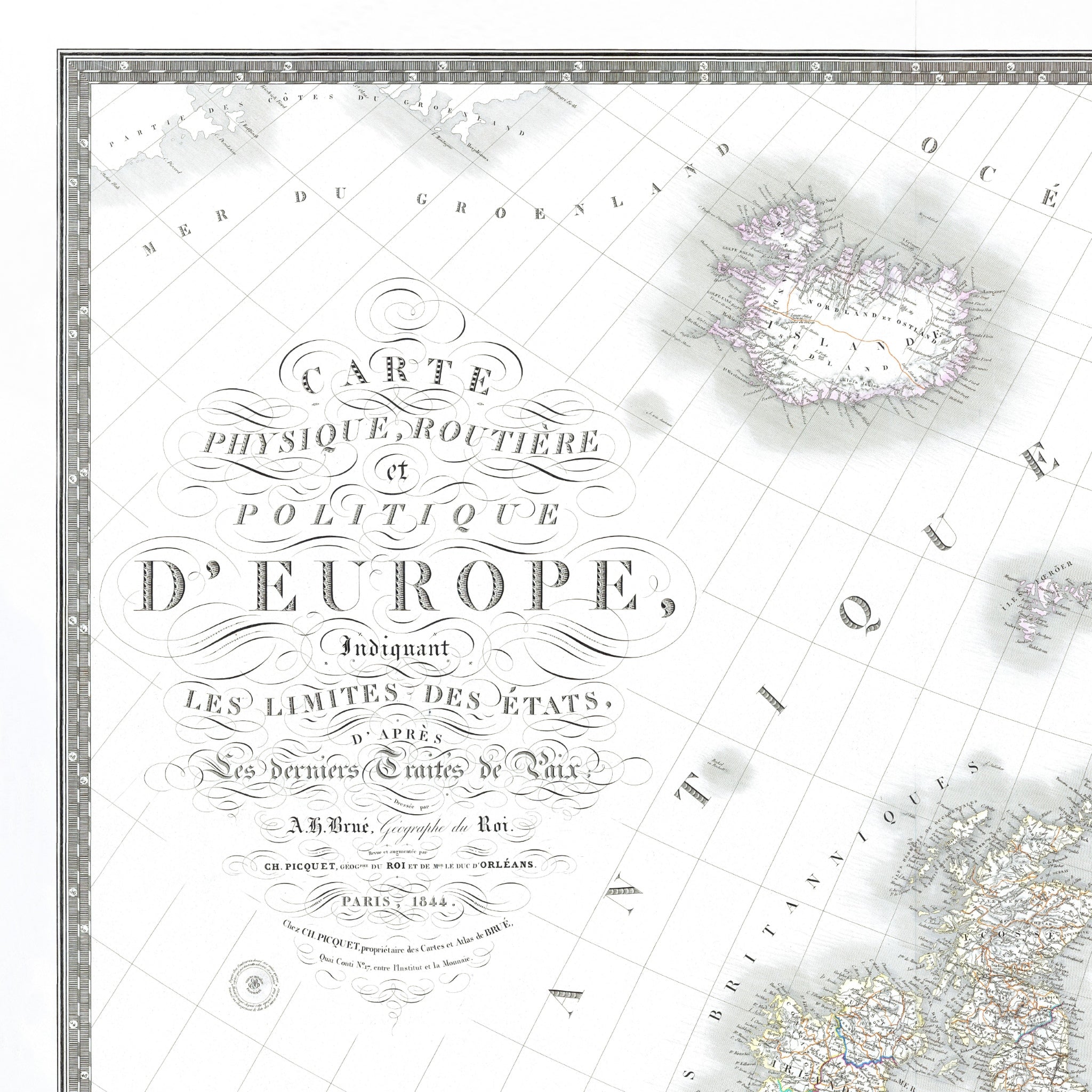 Europa Landkarte | Politische und Physische Landkarte Europas | Historische Kartographie | Giclée-Druck
