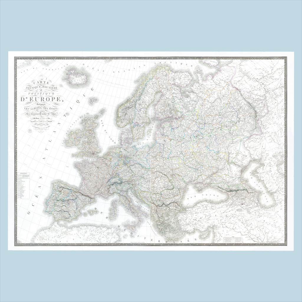 Europa Landkarte | Politische und Physische Landkarte Europas | Historische Kartographie | Giclée-Druck