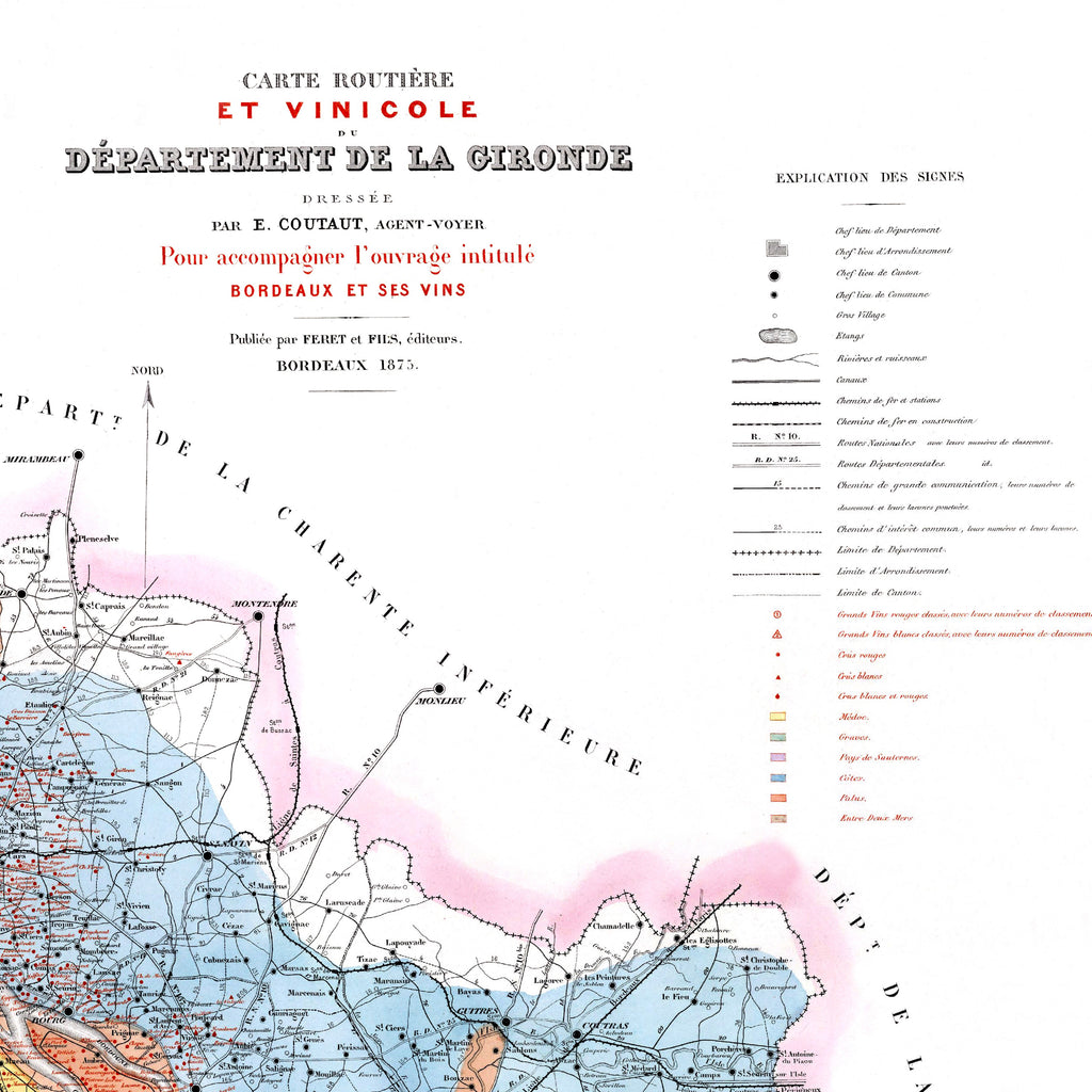 Bordeaux | Gironde| Frankreich | Weinbau | Weingüter | Karte von 1876 | Vintage Map