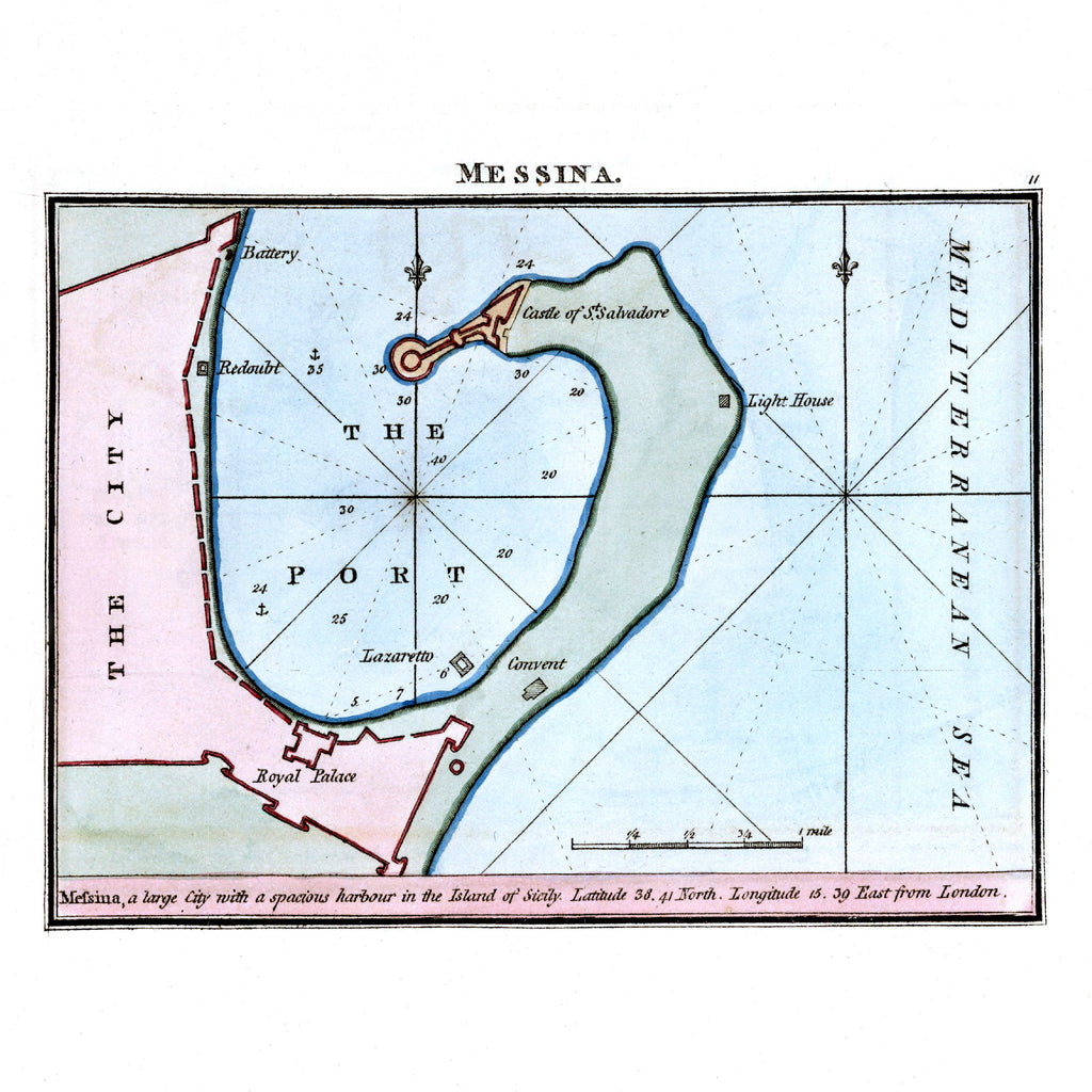 Seekarten-Atlas | Messina | Palermo | Karte von 1801 | Giclée Druck