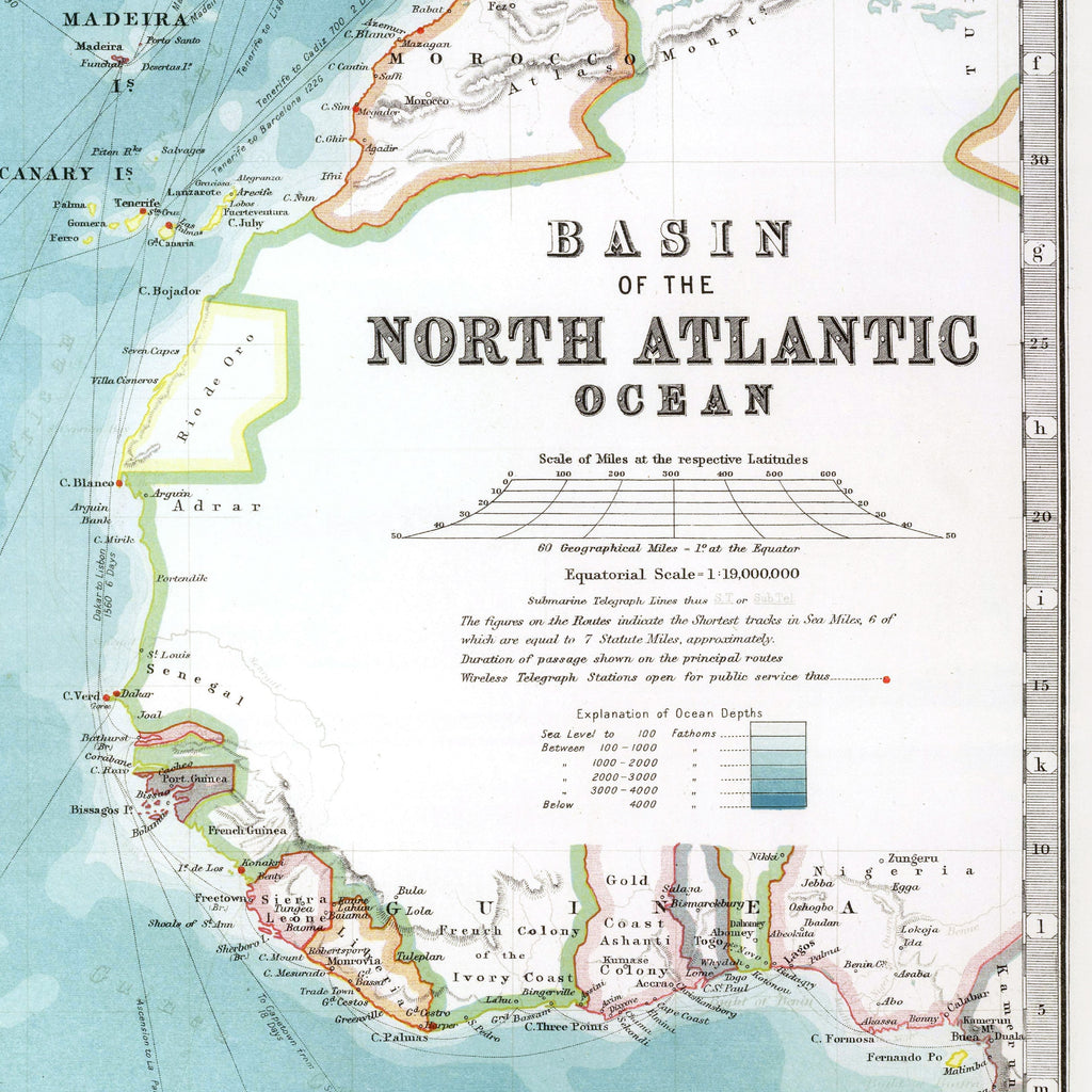 North Atlantic – Relief Map | Physical Map with Deep-Sea Contours | 1912