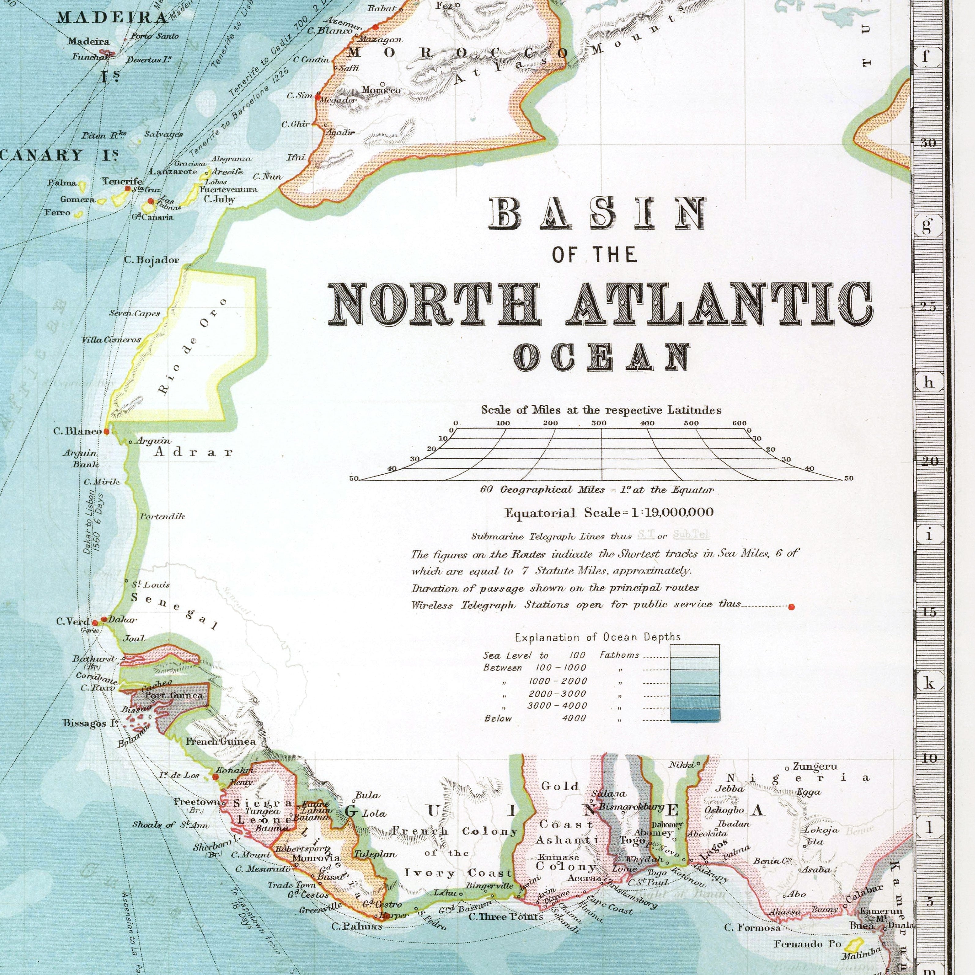 North Atlantic – Relief Map | Physical Map with Deep-Sea Contours | 1912