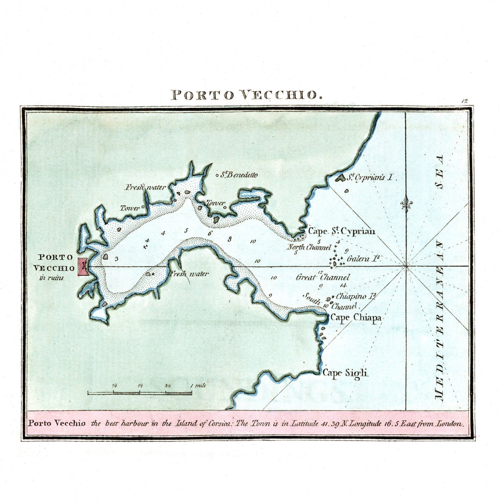 Seekarten-Atlas | Porto Vecchio | Korfu | Karte von 1801 | Giclée Druck