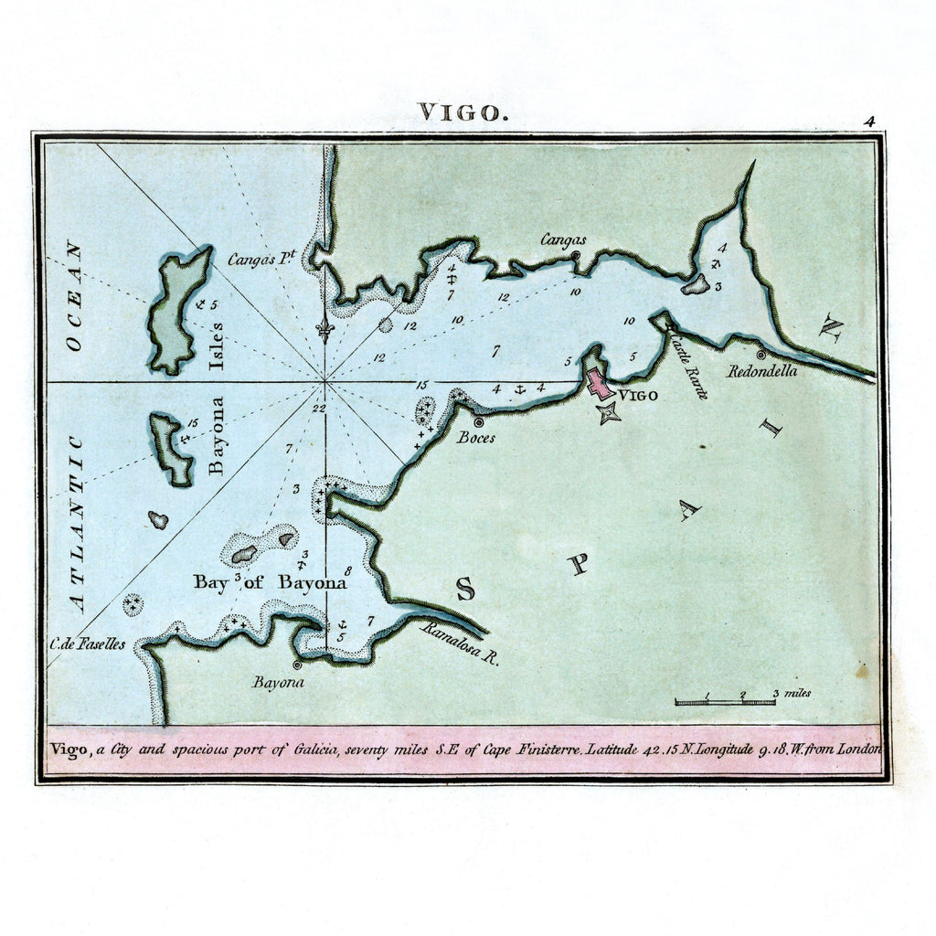 Seekarten-Atlas | Vigo | Oporto | Karte von 1801 | Giclée Druck