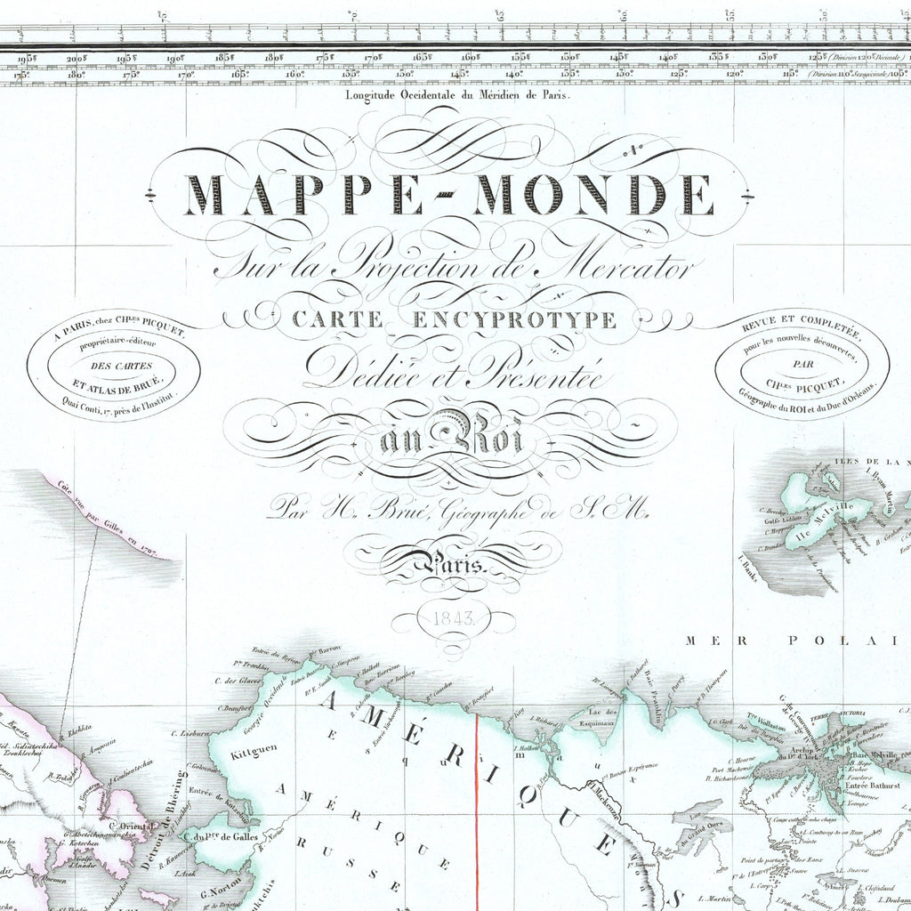 Mapa político mundial | 1843 | Meridiano 150 grados Este | Australia y Asia Oriental | Proyección de Mercator, Mundial | Tierra