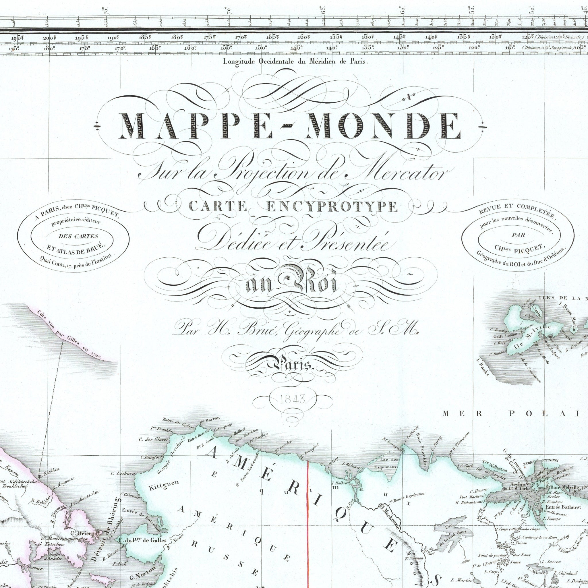 Mapa político mundial | 1843 | Meridiano 150 grados Este | Australia y Asia Oriental | Proyección de Mercator, Mundial | Tierra