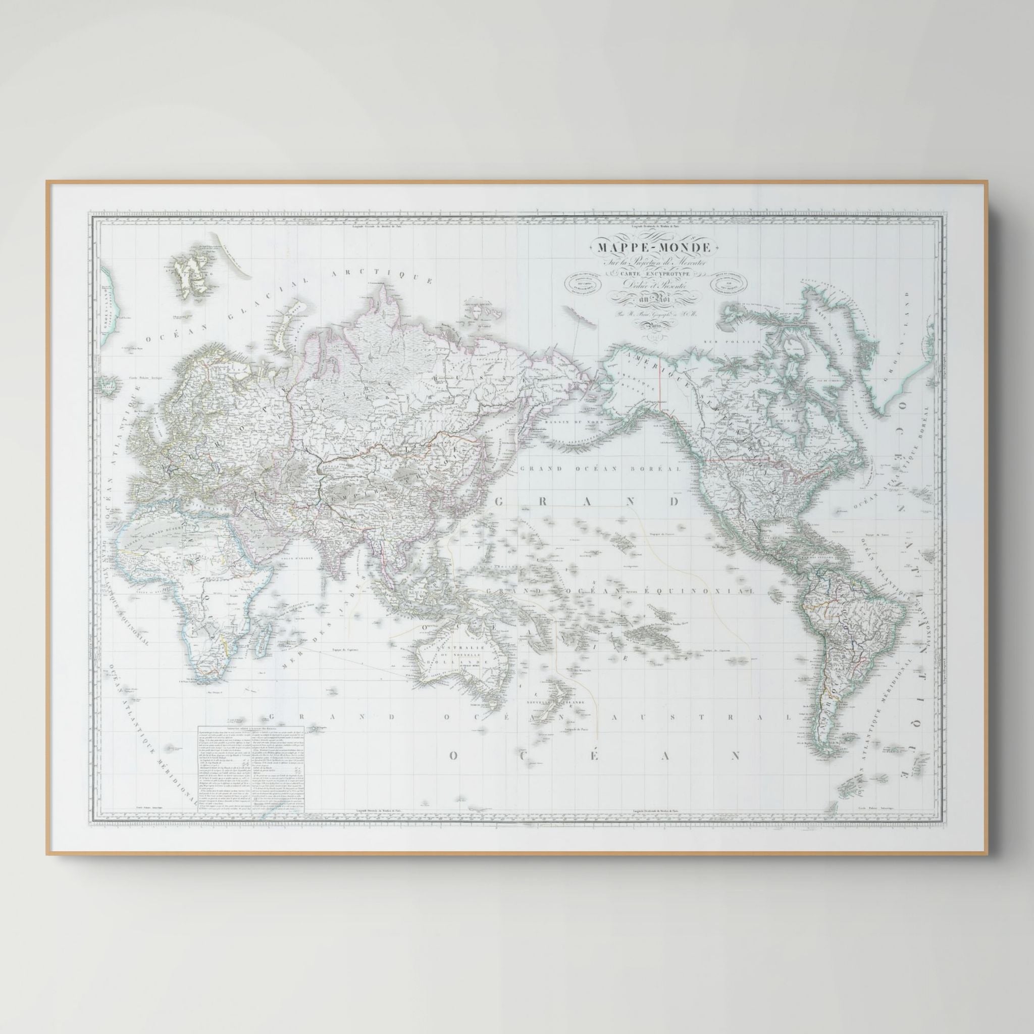 Mapa político mundial | 1843 | Meridiano 150 grados Este | Australia y Asia Oriental | Proyección de Mercator, Mundial | Tierra