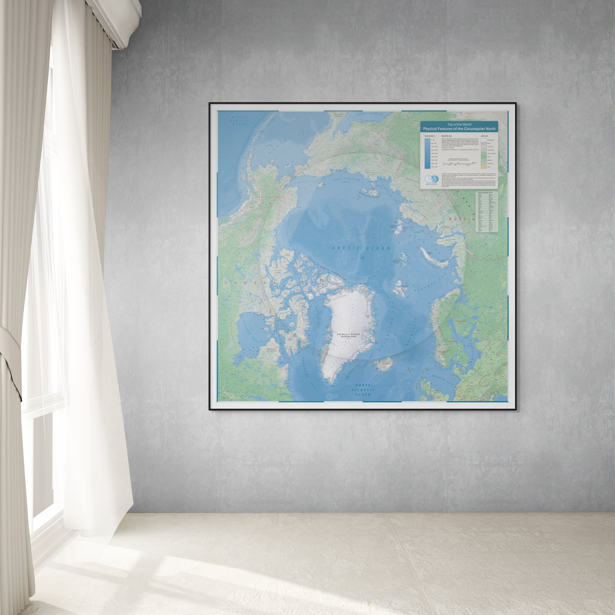 Arktis-Karte | 2025 | Giclée-Druck | Physische Karte der Nordpolarregion | Grönland