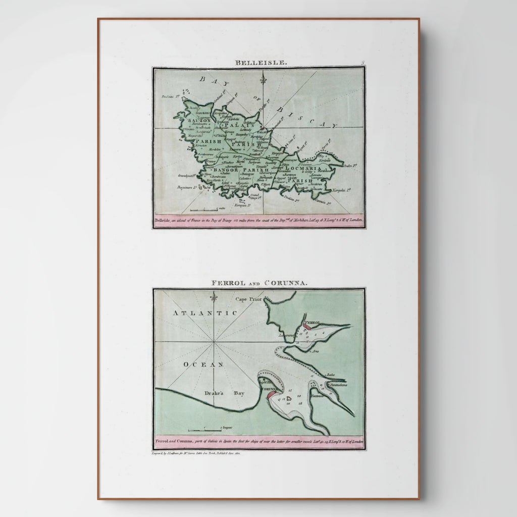 Seekarten-Atlas | Belleisle | Ferrol | A Coruña | Karte von 1801 | Giclée Druck